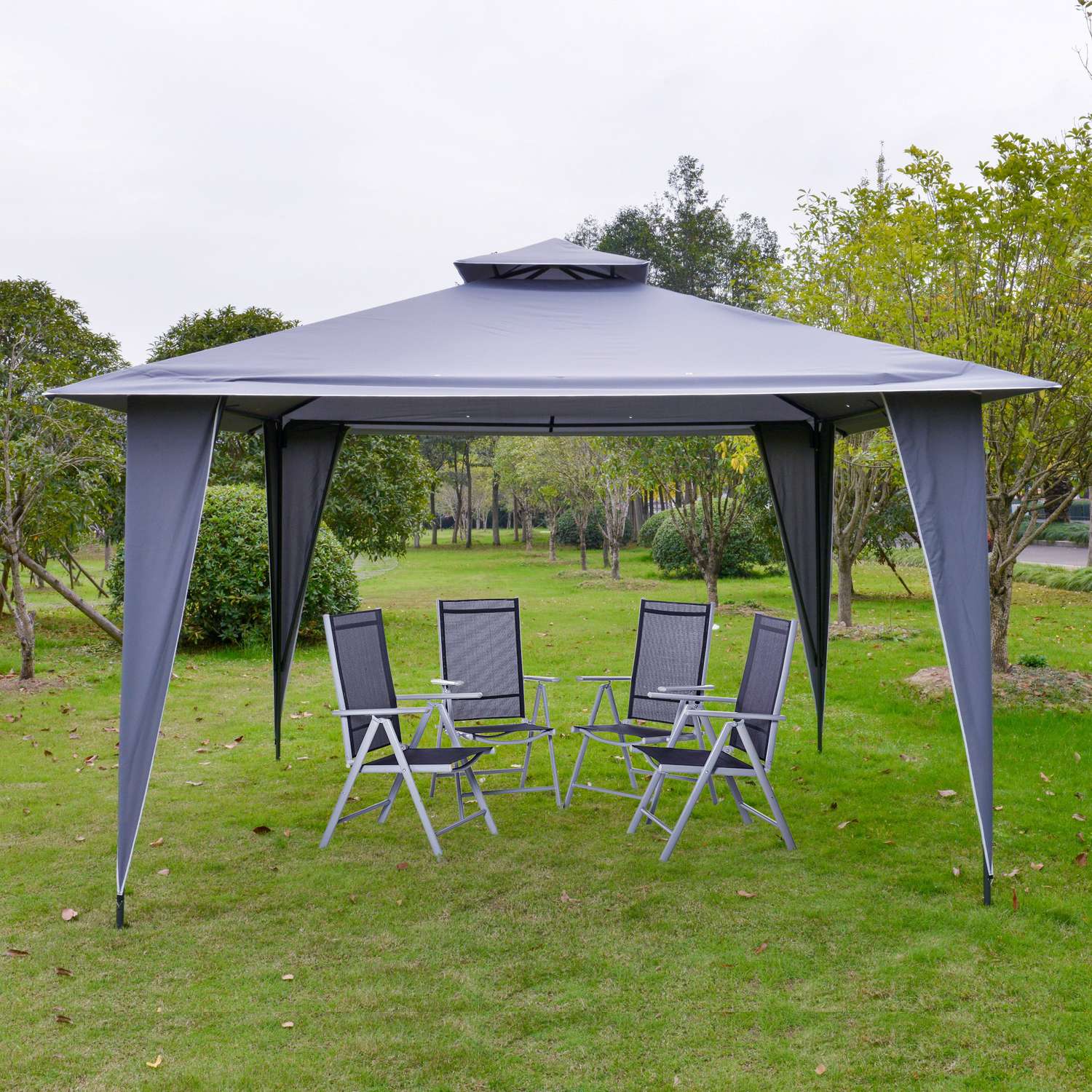 Grå metall Paviljong Festtält 3,45x3,45x2,68M Polyester