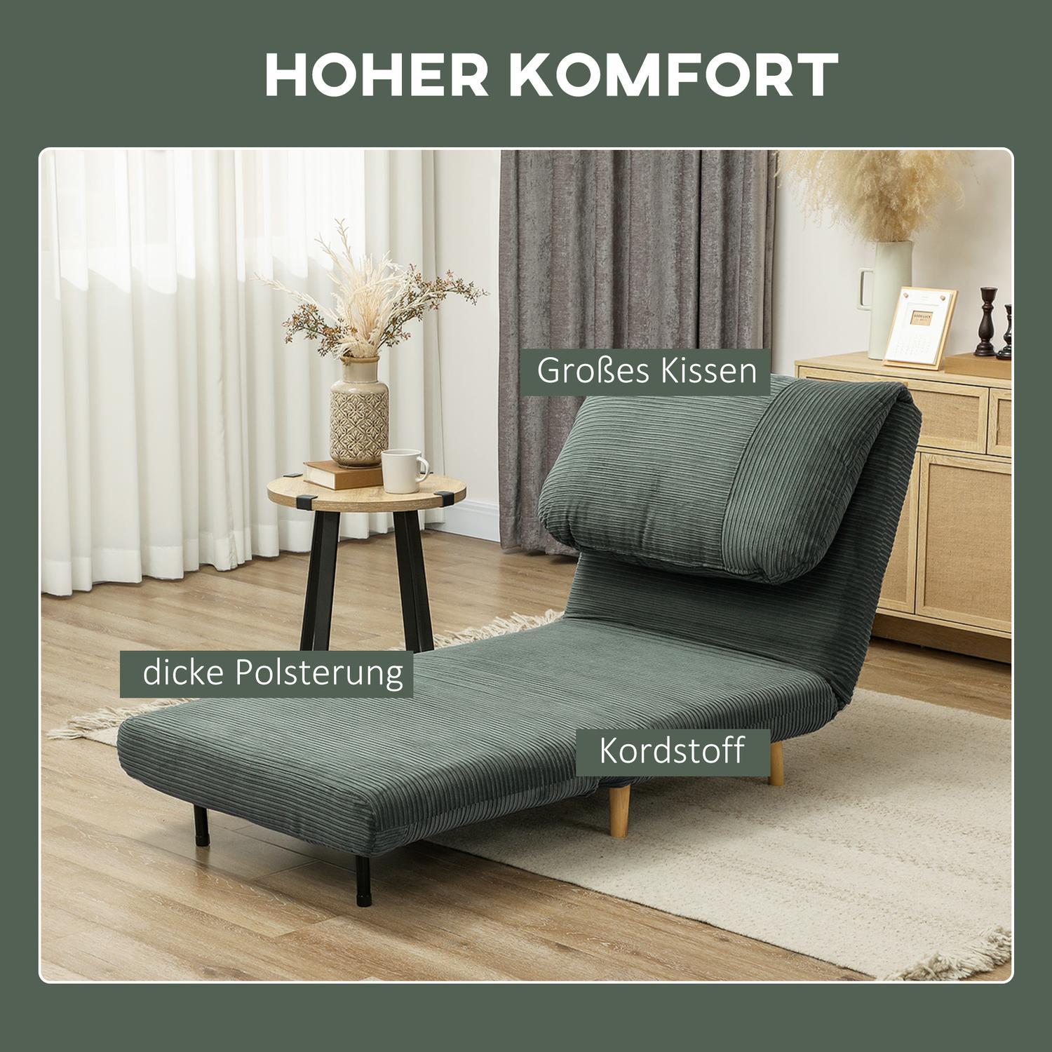 Grön justerbar manchester hopfällbar bäddsoffa – 82 x 89 x 83 cm