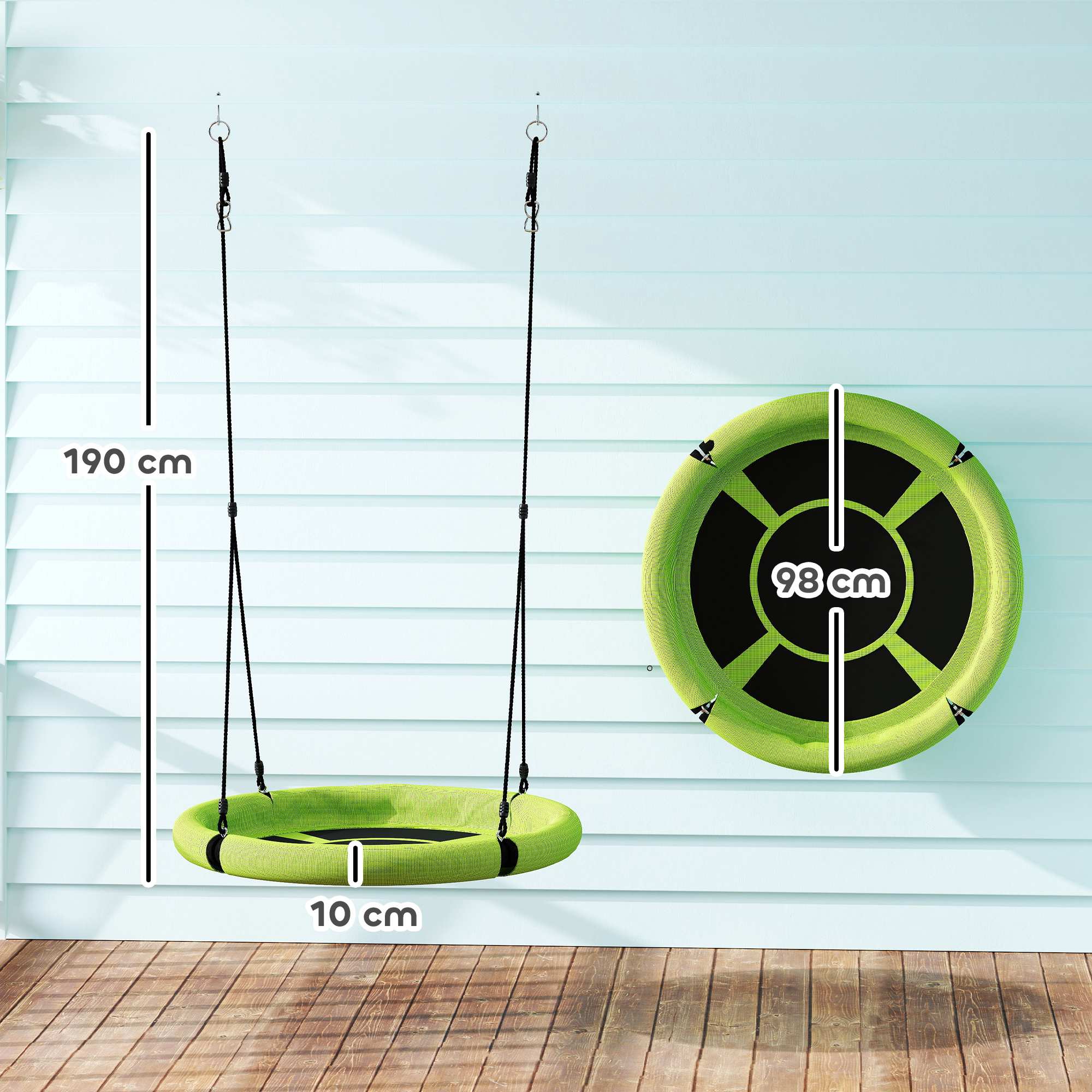 Grön justerbar utomhusgunga, 98 cm, 150 kg kapacitet