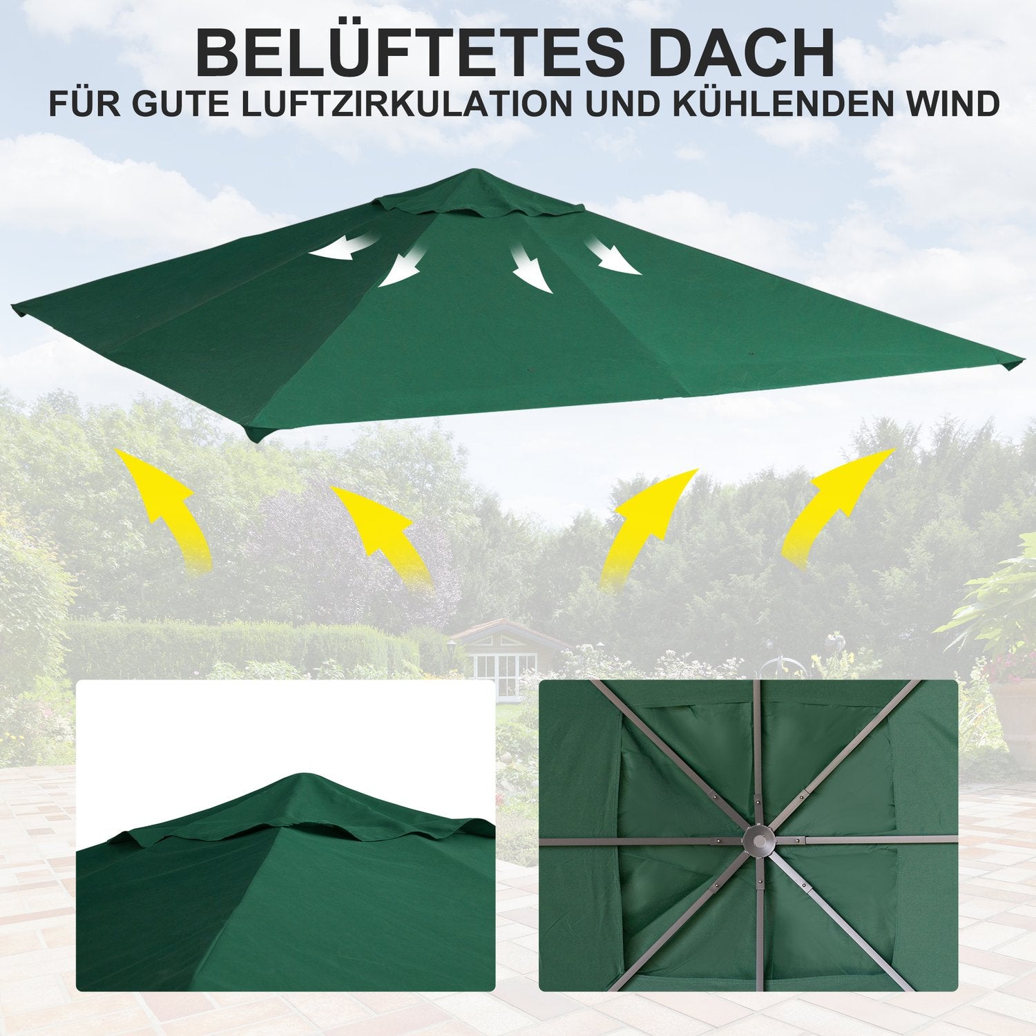Grön polyestergazebo takbyte, 2,98 x 2,95 M