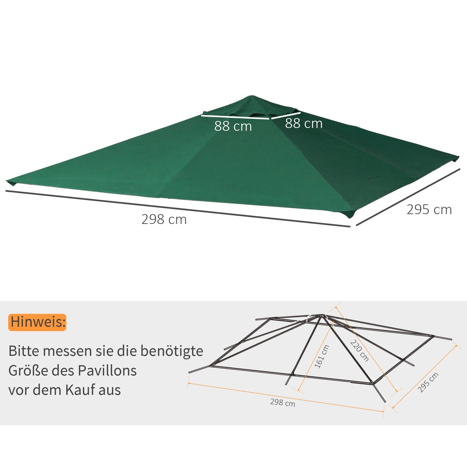Grön polyestergazebo takbyte, 2,98 x 2,95 M