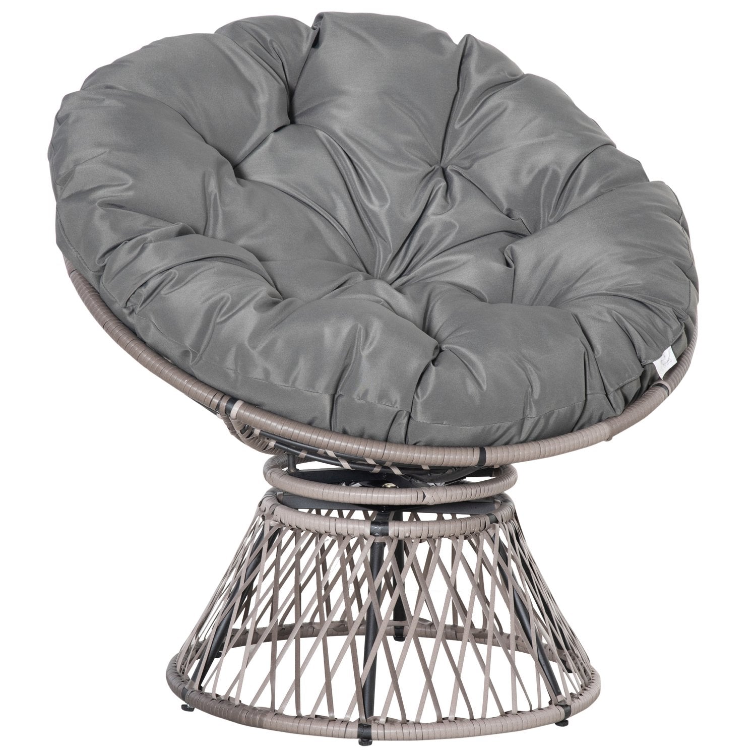 Grå rotting Papasan stol med klädsel, 360° vridbar