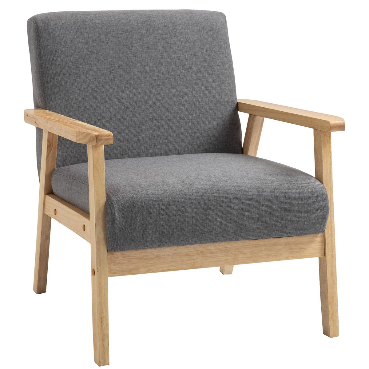 Grauer gepolsterter Ohrensessel – Massivholz, Leinenfinish