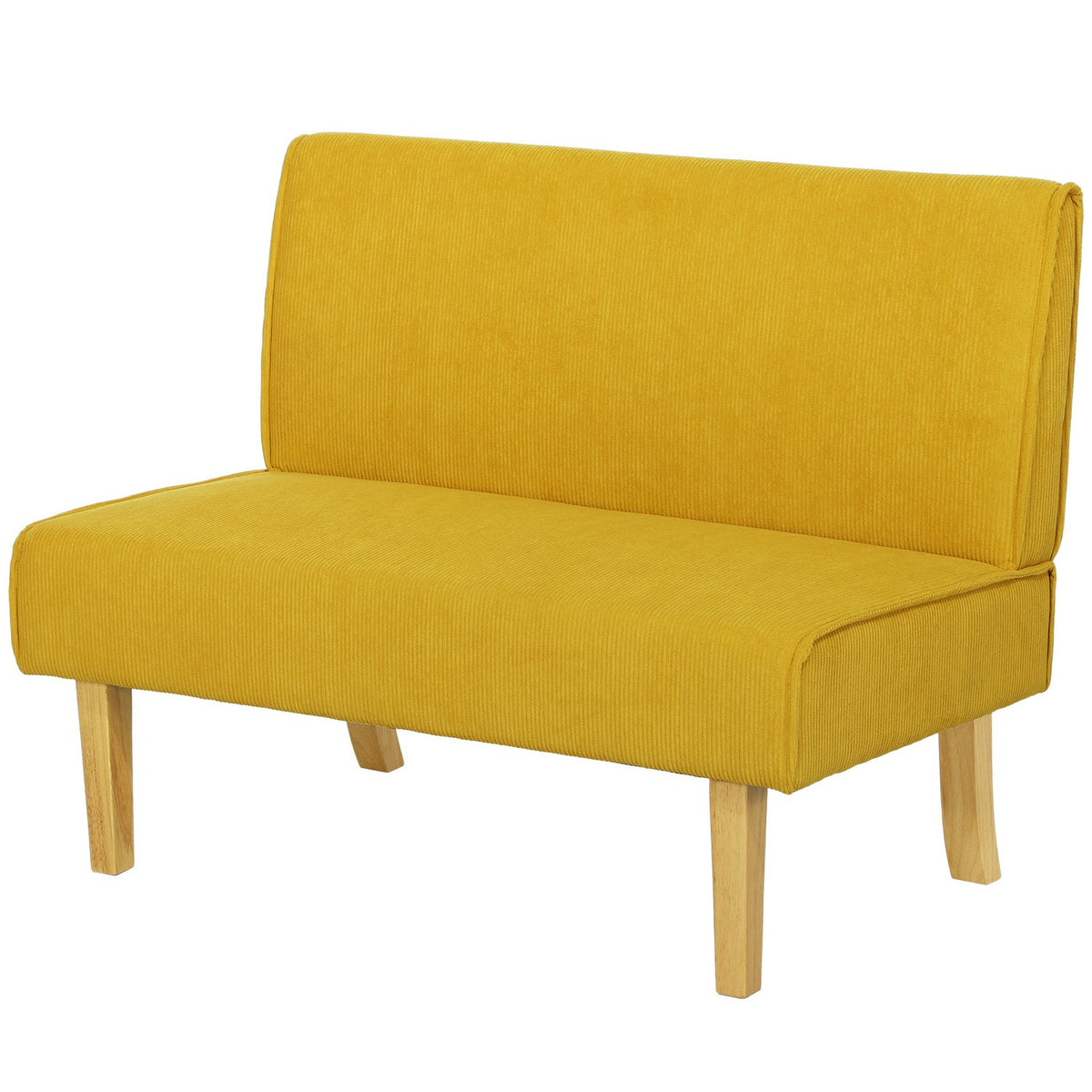 Gelbes 2-Sitzer-Sofa in Cordoptik, Holzbeine, gepolstert