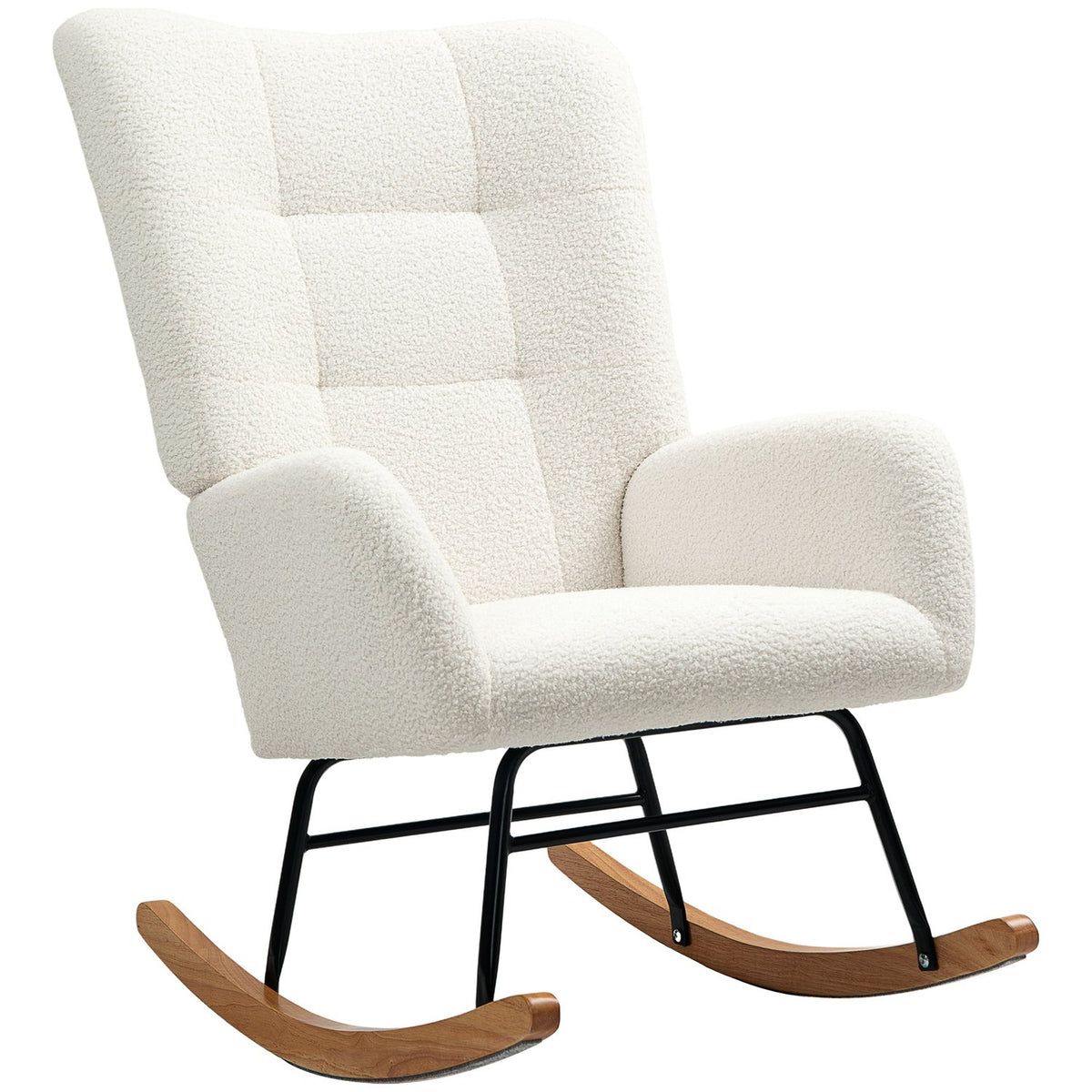 Chaise à bascule en velours blanc crème avec patins en bois