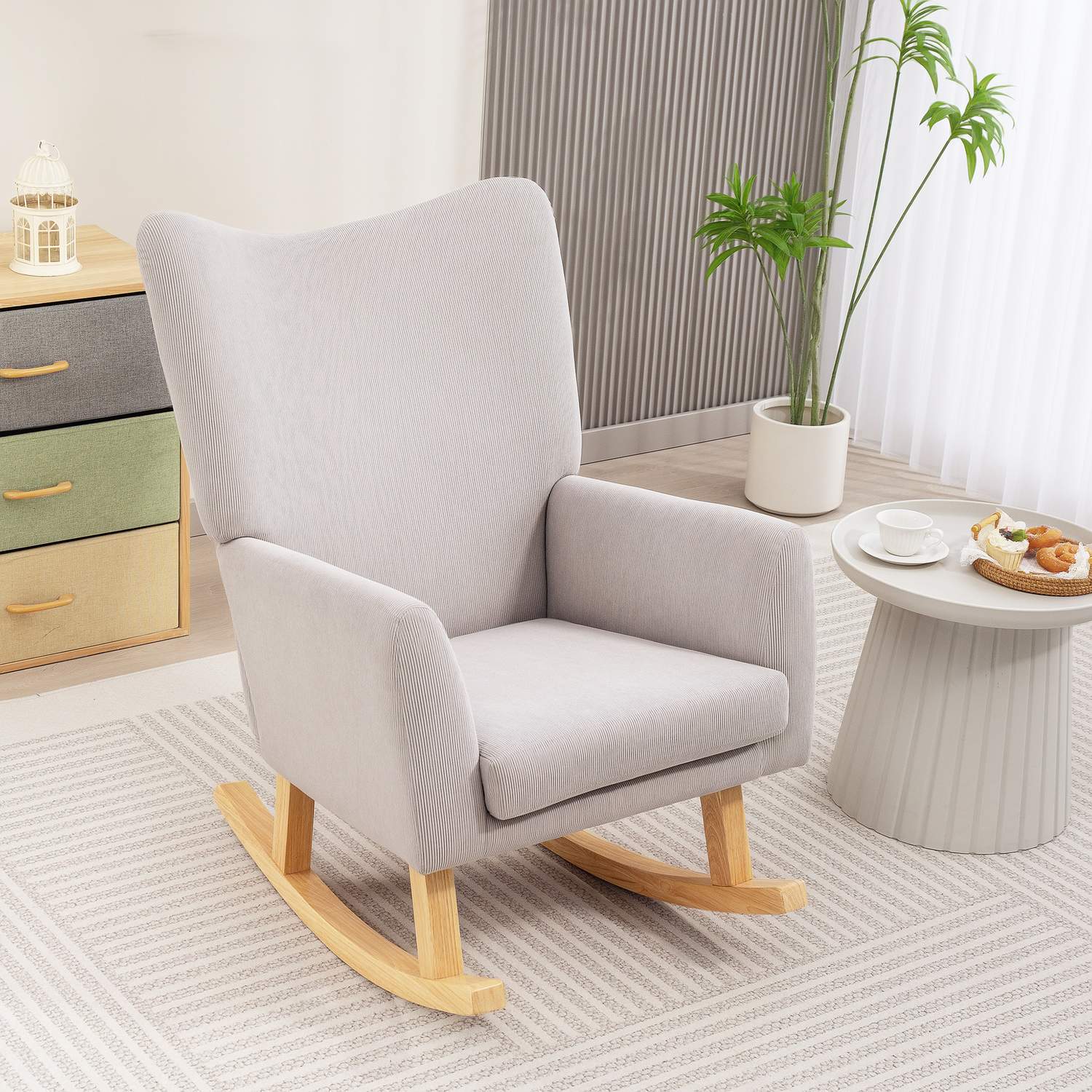 Gungstol, retrodesign, manchester, gummiträ, ljusgrå