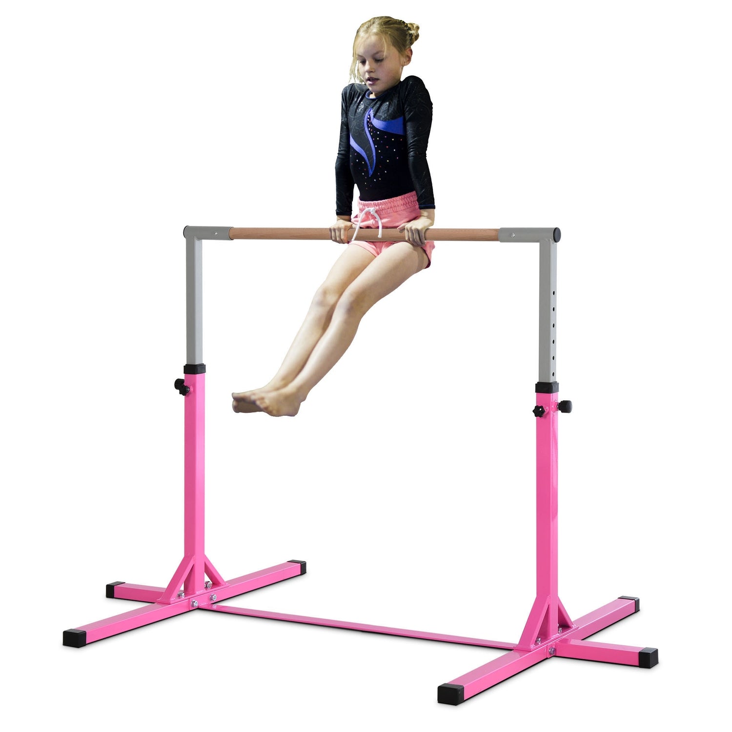 Gymnastik högstång, höjdjusterbar, rosa stålstänger