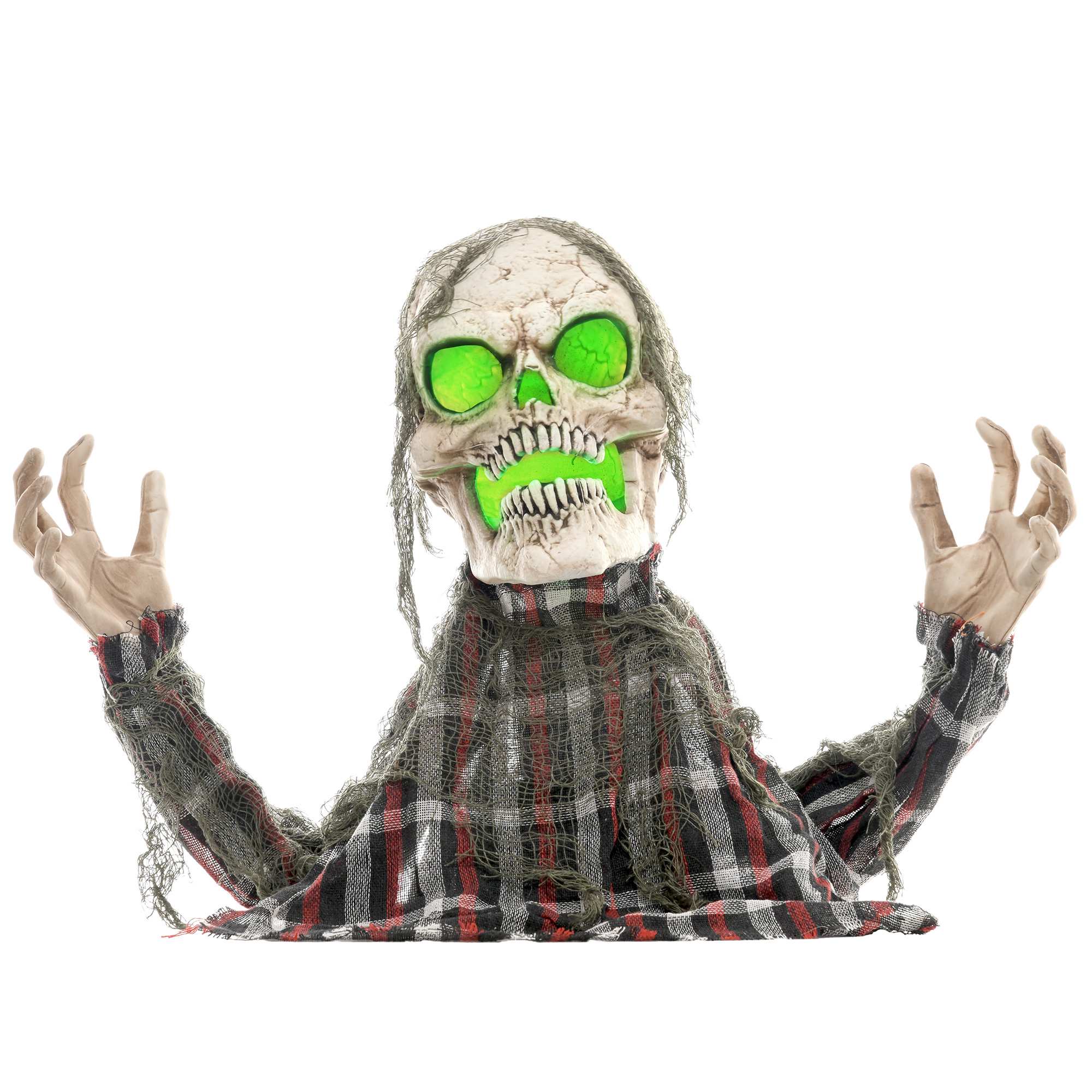 Halloween-banbrytarskelett, böjbara armar, glödande ögon