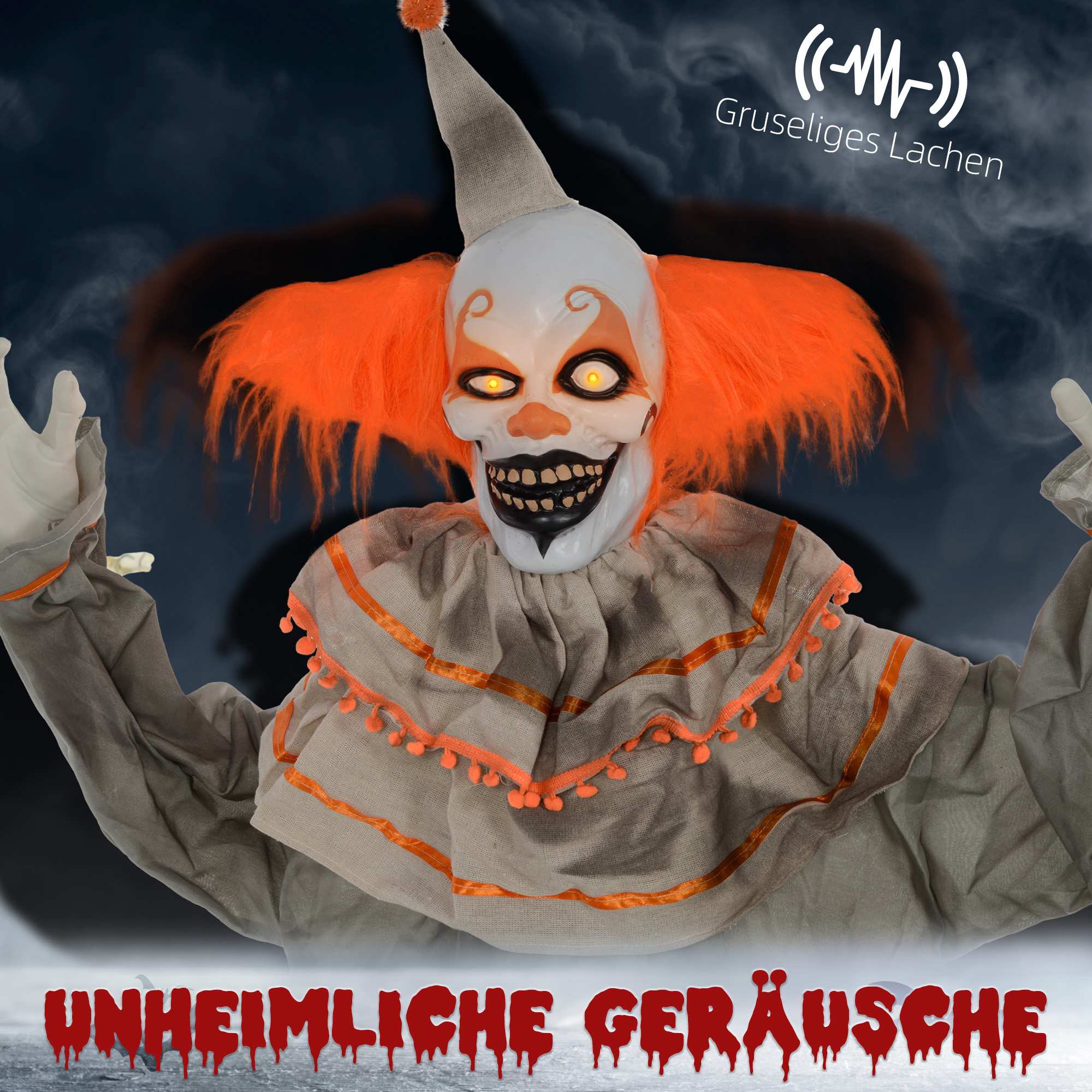 Halloween clowndekoration, beröringsaktiverad, lysande ögon