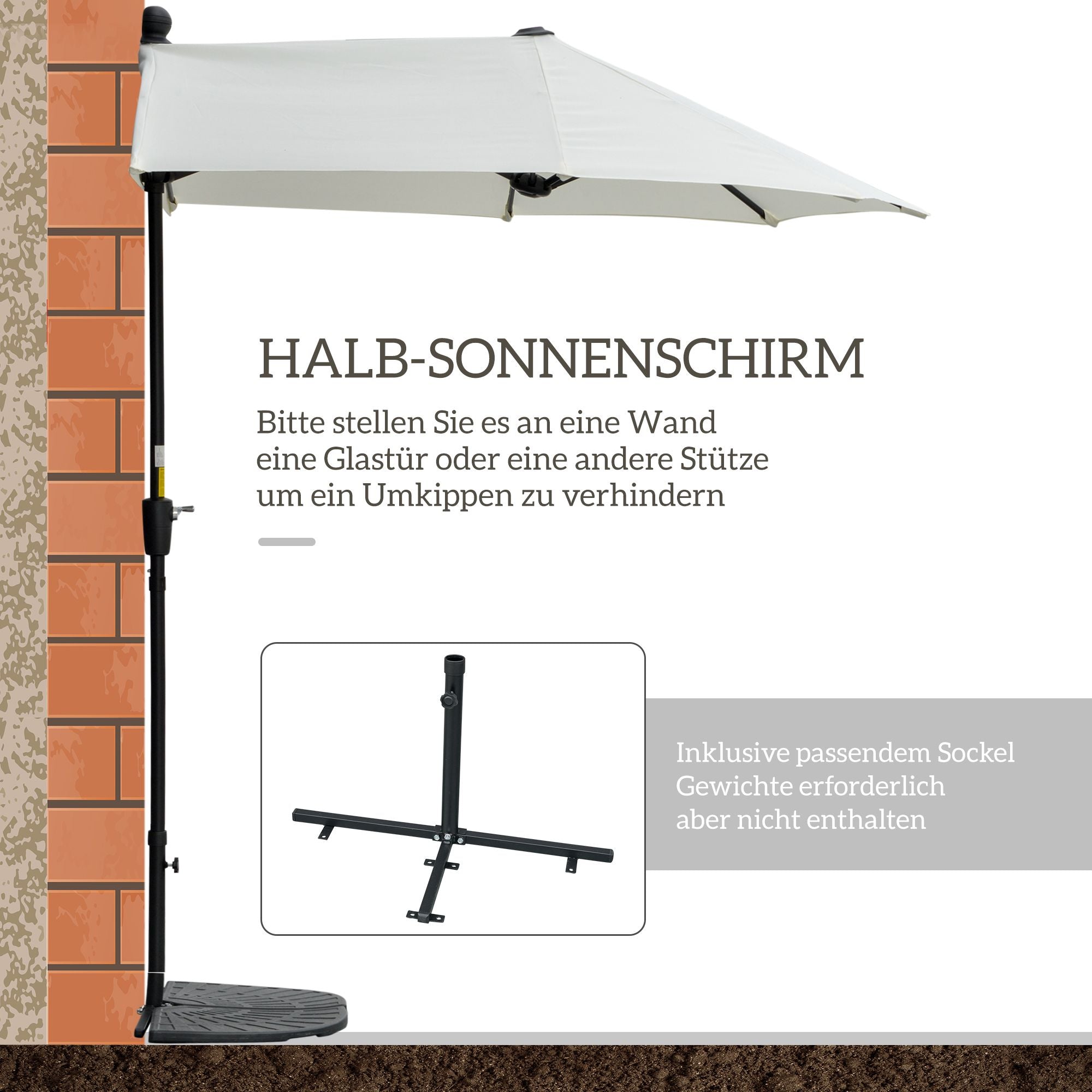 Halvrund parasoll, krämfärgad, 190x200x240 cm