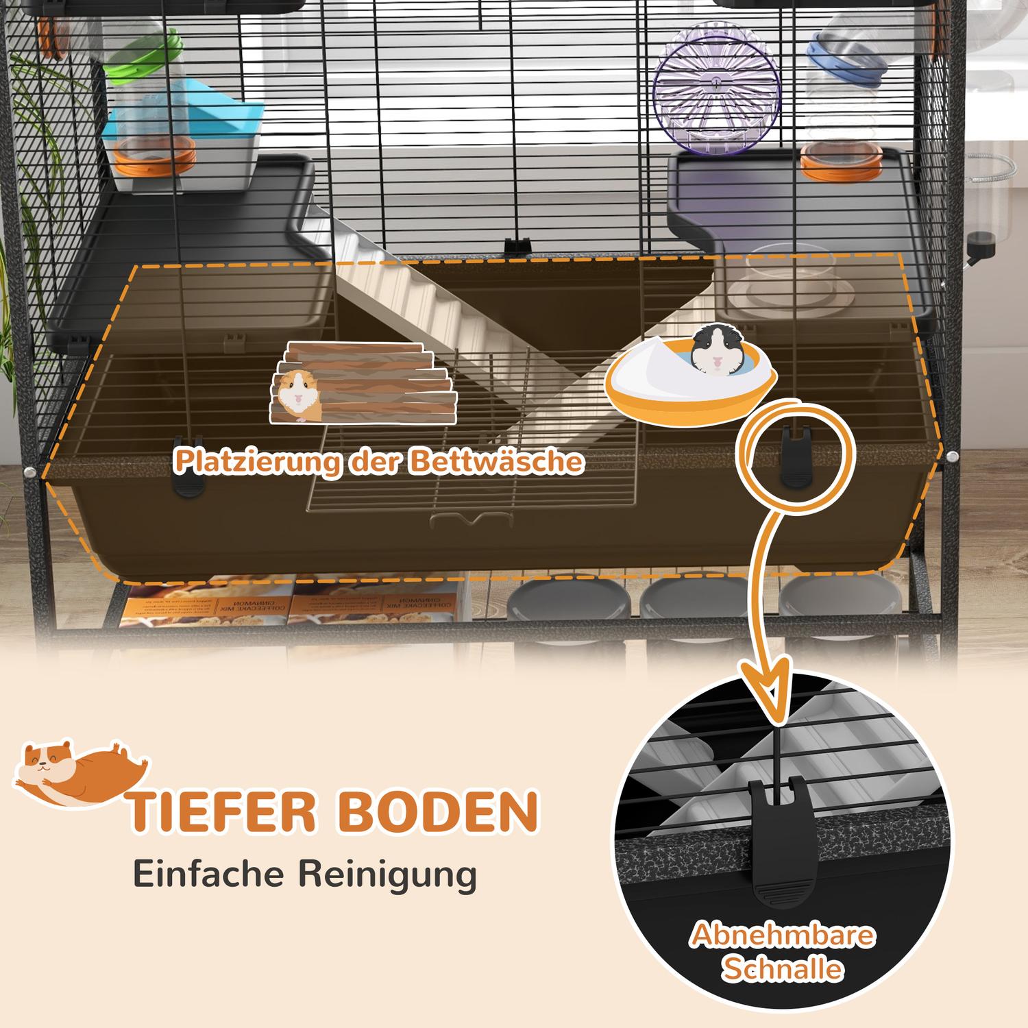 Hamsterbur med hjul och tillbehör, svart