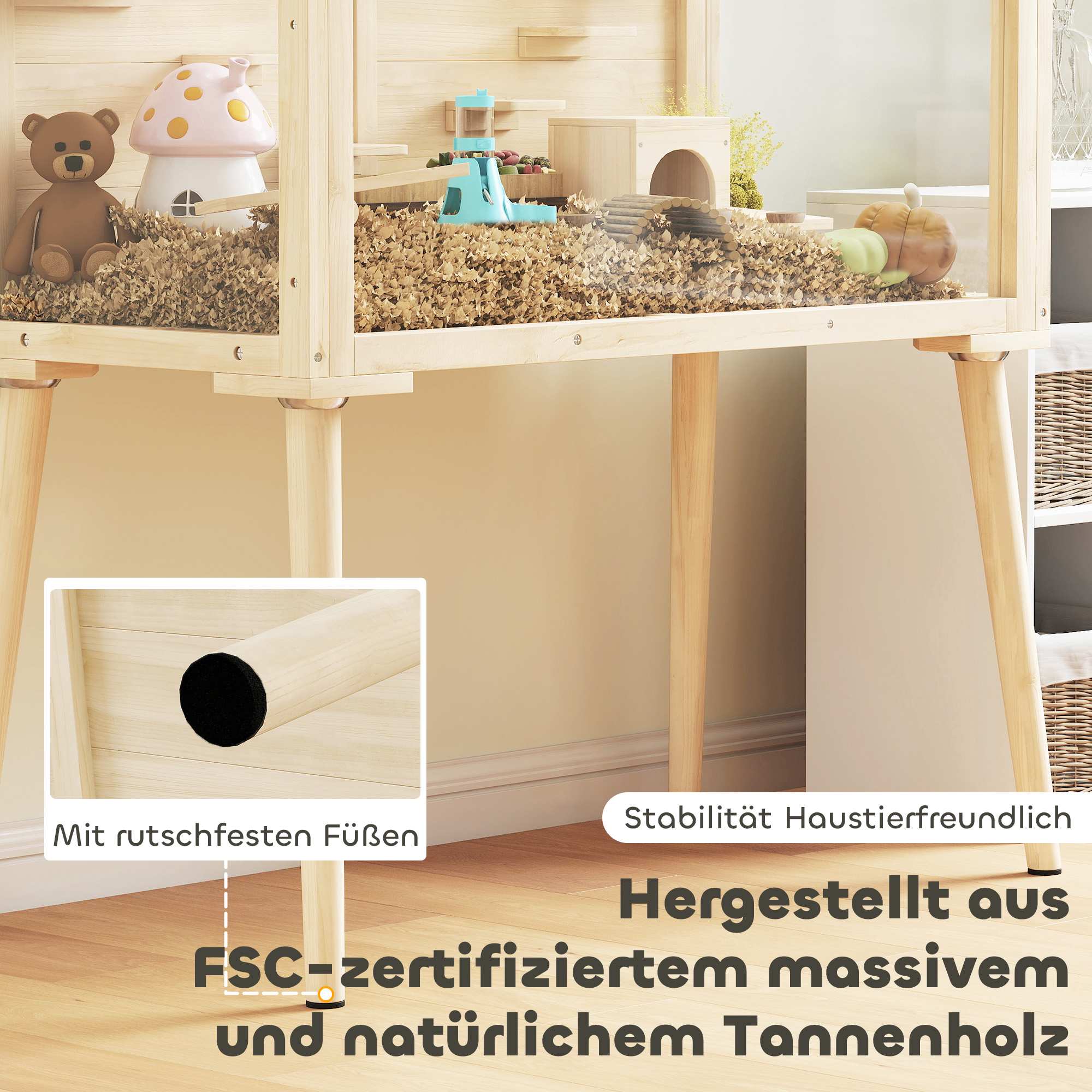 Hamsterbur med tillbehör, 110x52x101 cm, trä/plast