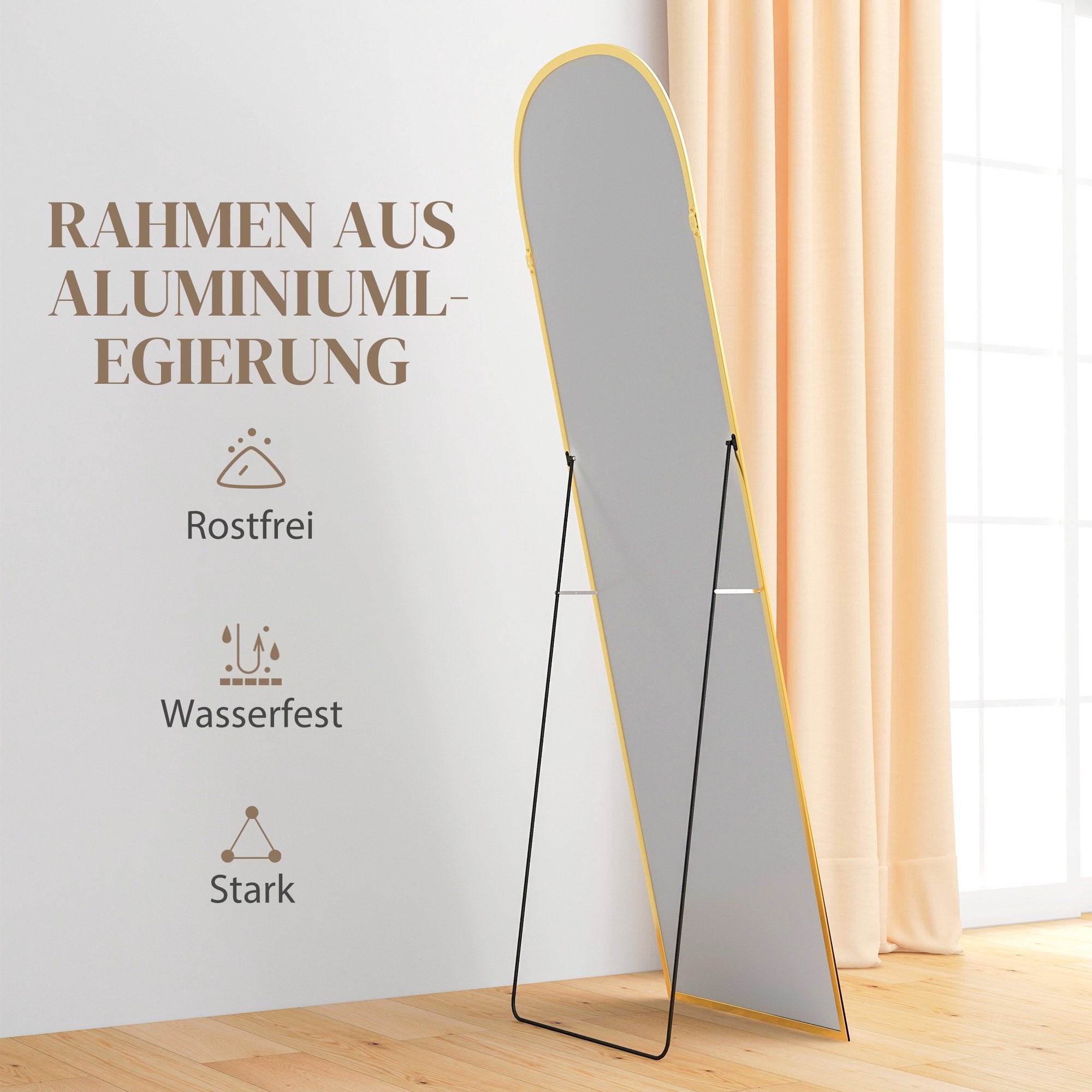 Helkroppsspegel, guld, 50 x 161,5 cm, aluminiumram