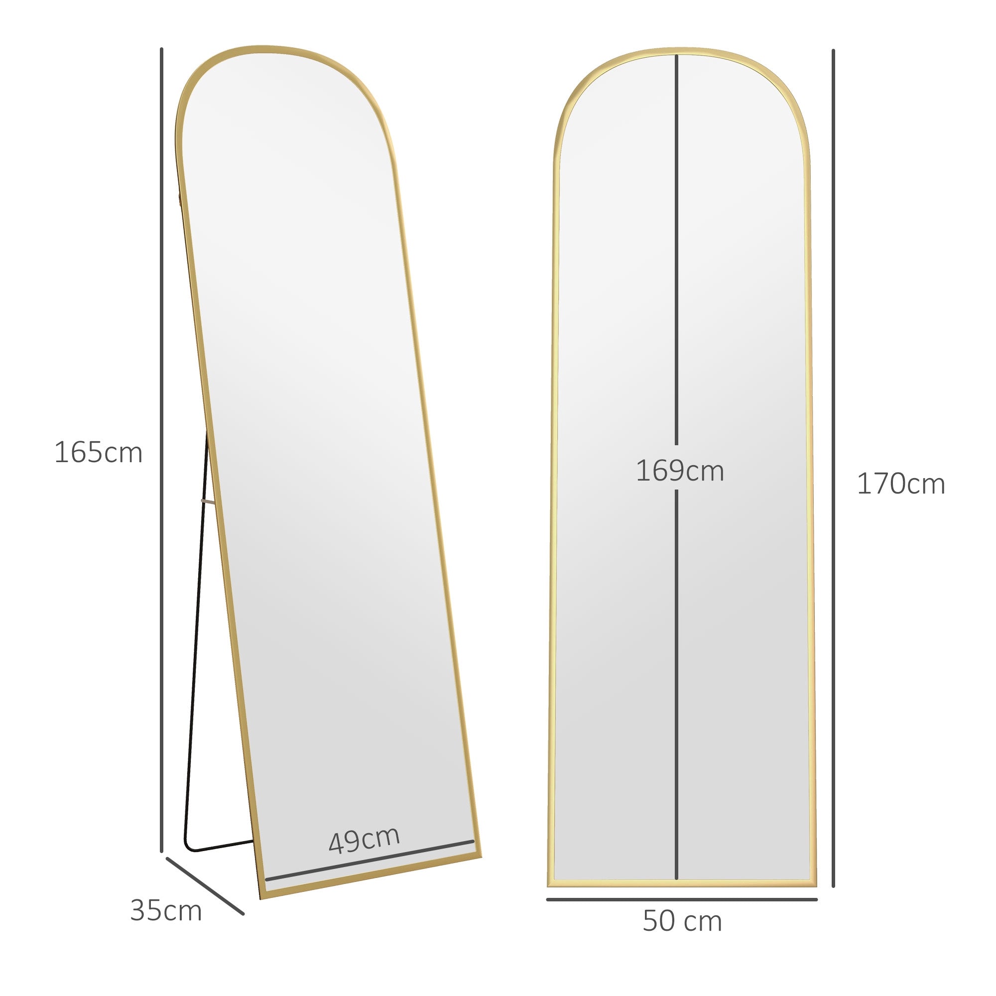 Helkroppsspegel, guld, 50 x 170 cm, aluminiumram