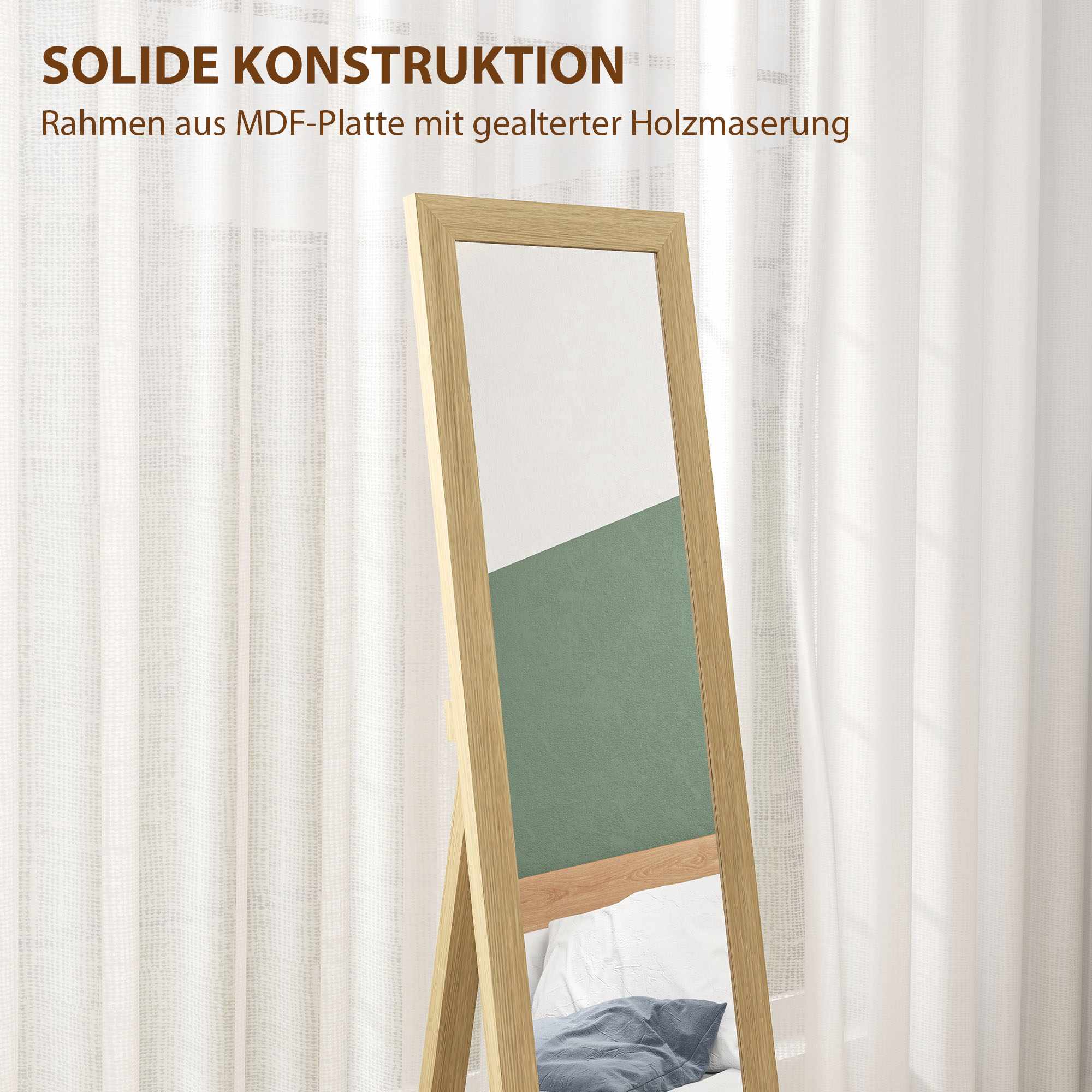 Helkroppsväggspegel, ekram, 37x40x155 cm