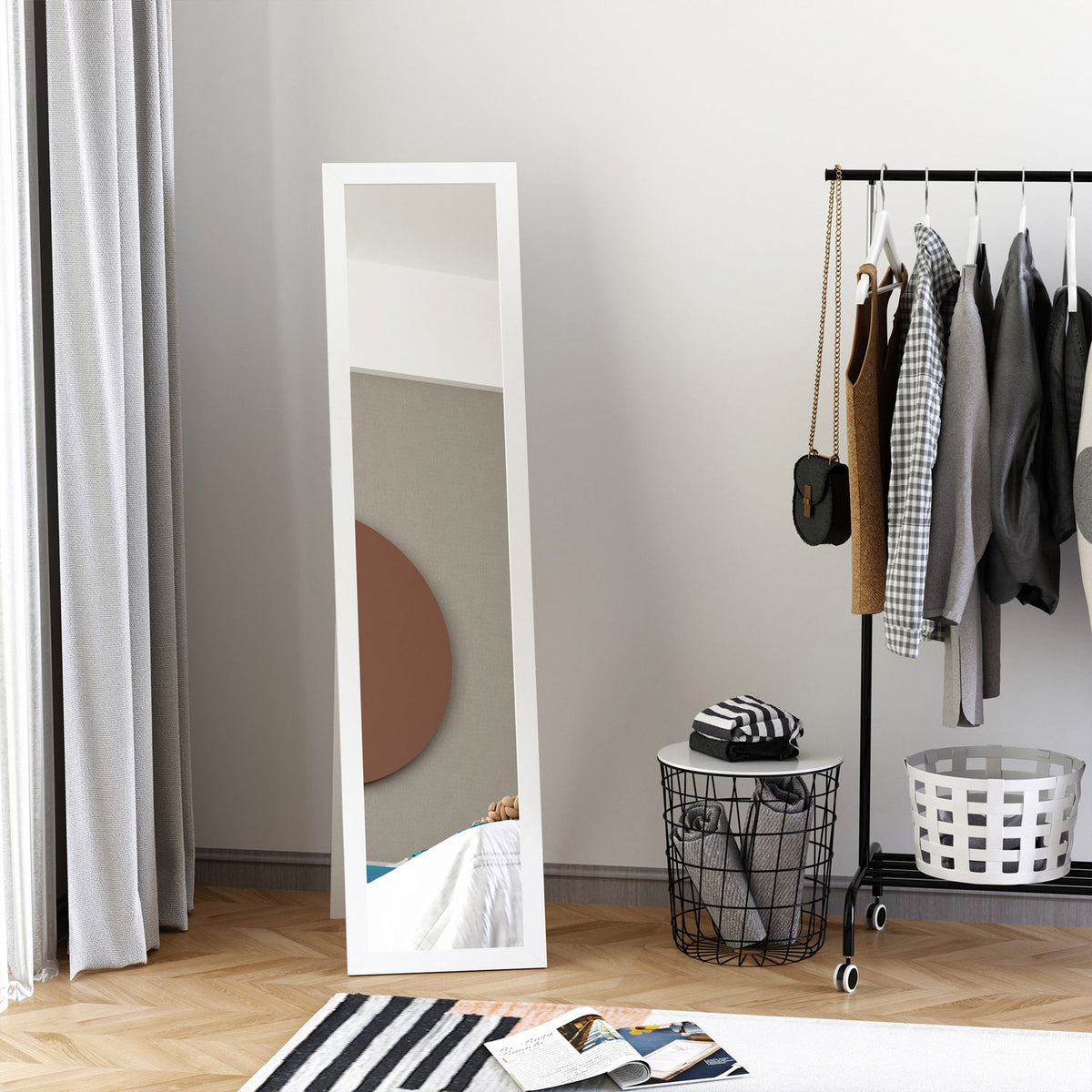 Miroir pleine longueur 154x37cm avec support – cadre blanc