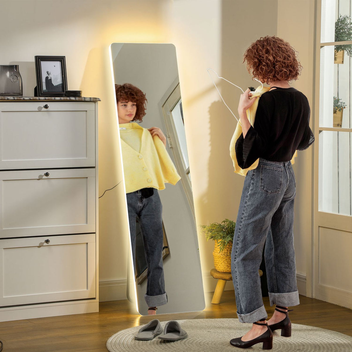 Specchio a figura intera con luce LED, interruttore touch, 150x40 cm