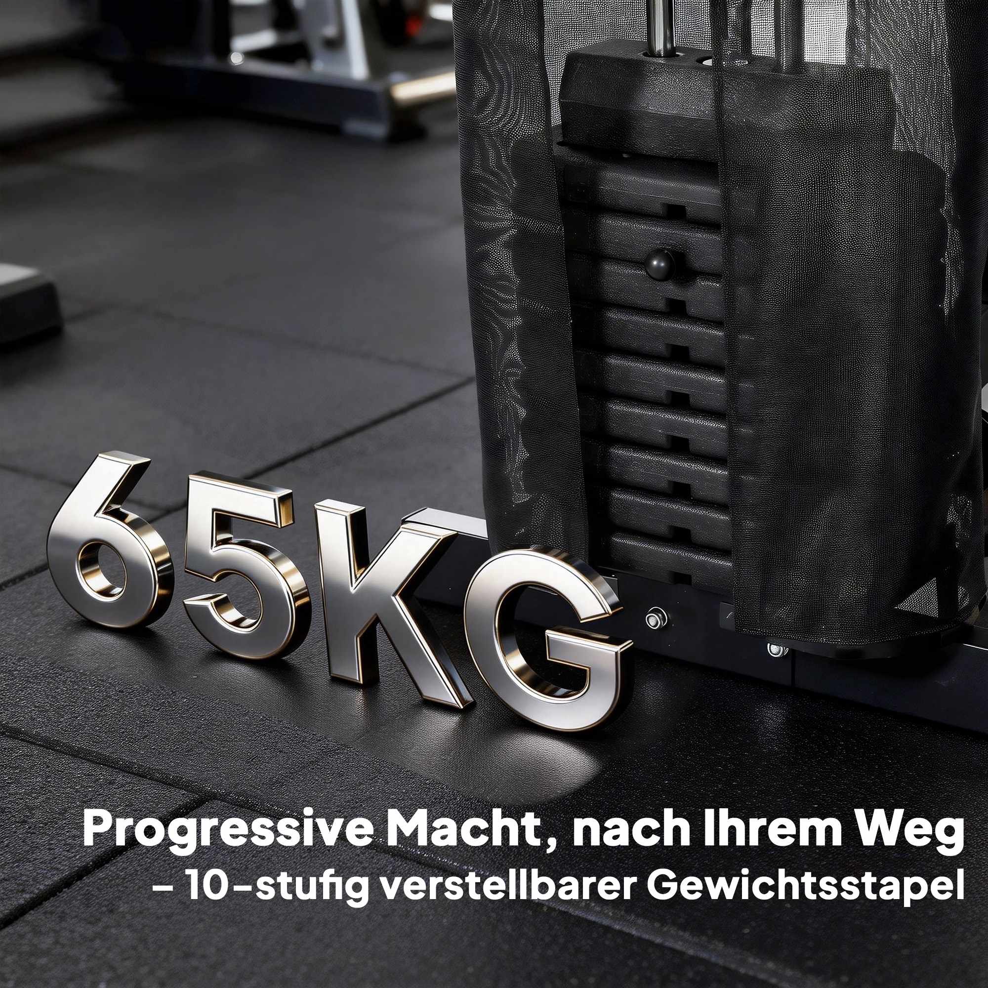 Hemmagymstation med benpress, justerbar sits, 65 kg vikter