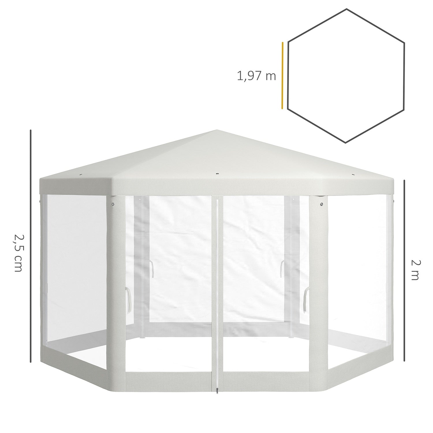 Hexagonal Cream Partytält, Myggnät, Polyester