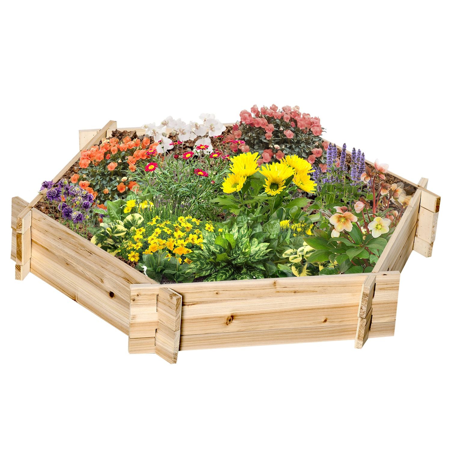 Hexagonal träupphöjd säng för trädgård eller balkong, 100x92x16 cm