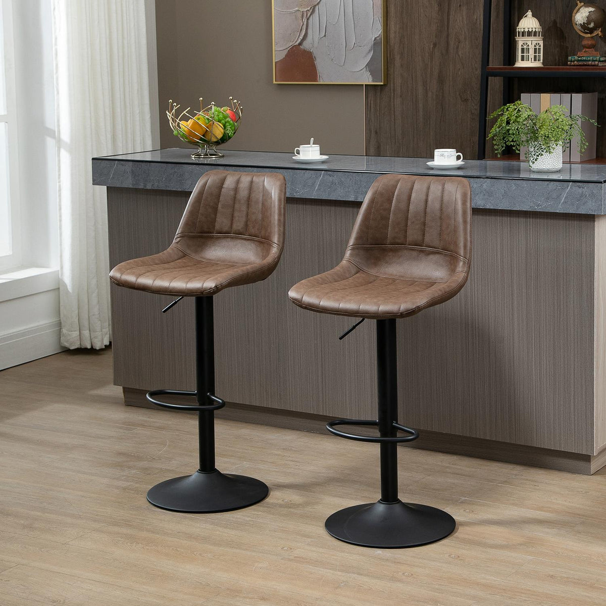 Höhenverstellbare Barhocker aus Kunstleder, 2er-Set