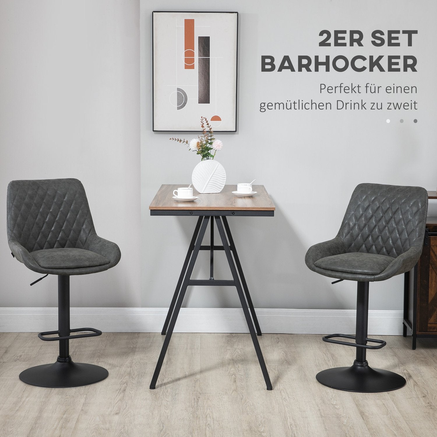 Höjdjusterbara barstolar, set om 2, mörkgrå konstläder