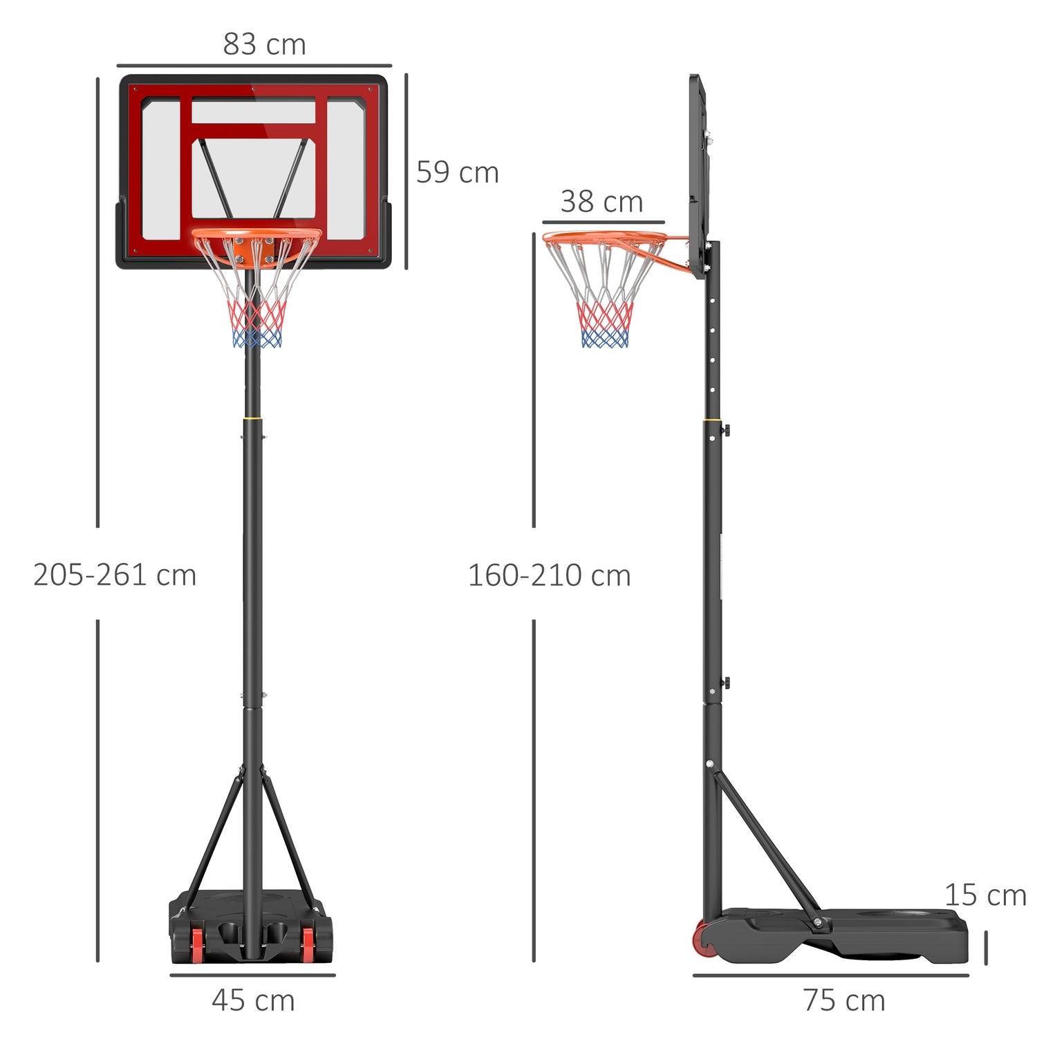 Höjdjusterbar basketbåge med hjul för tonåringar