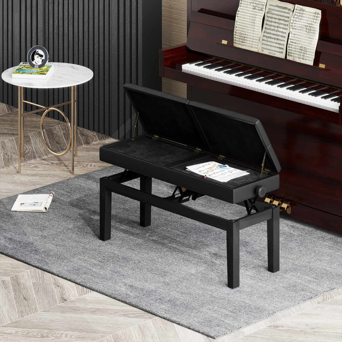 Banc de piano réglable en hauteur, rangement, similicuir noir
