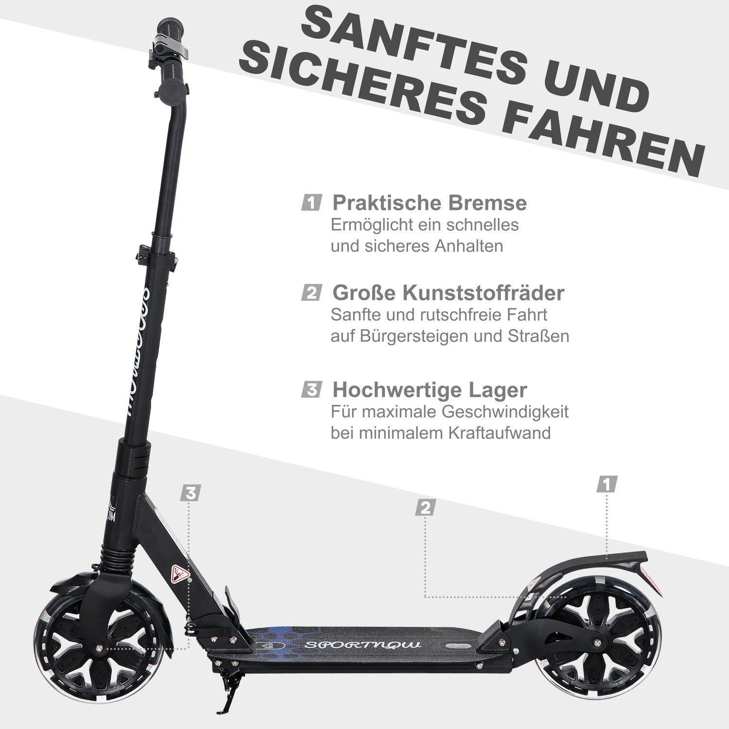 Höjdjusterbar sparkcykel med stötdämpningssystem