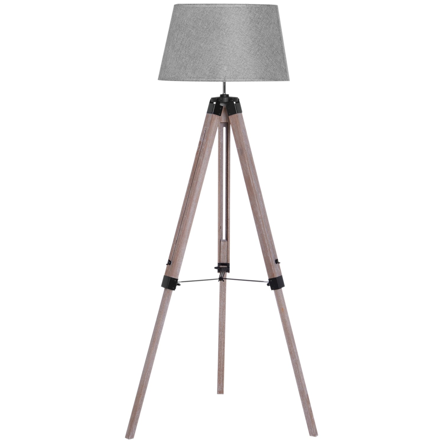 Höjdjusterbar stativ golvlampa, trä & linne, skandinavisk design