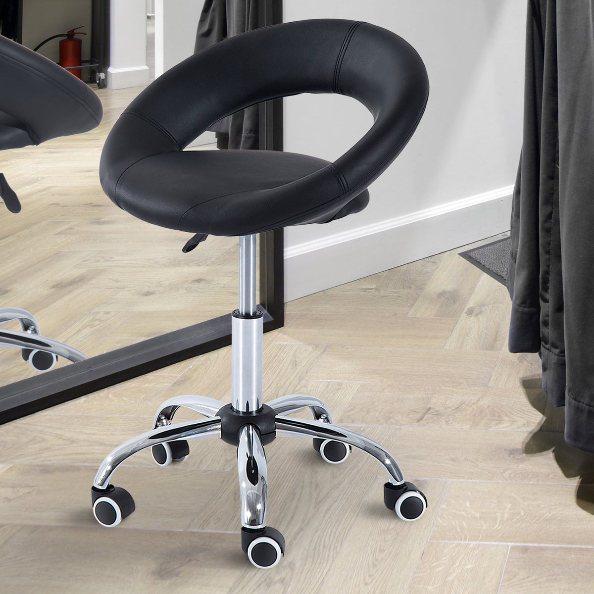 Tabouret pivotant réglable en hauteur – PU noir & métal