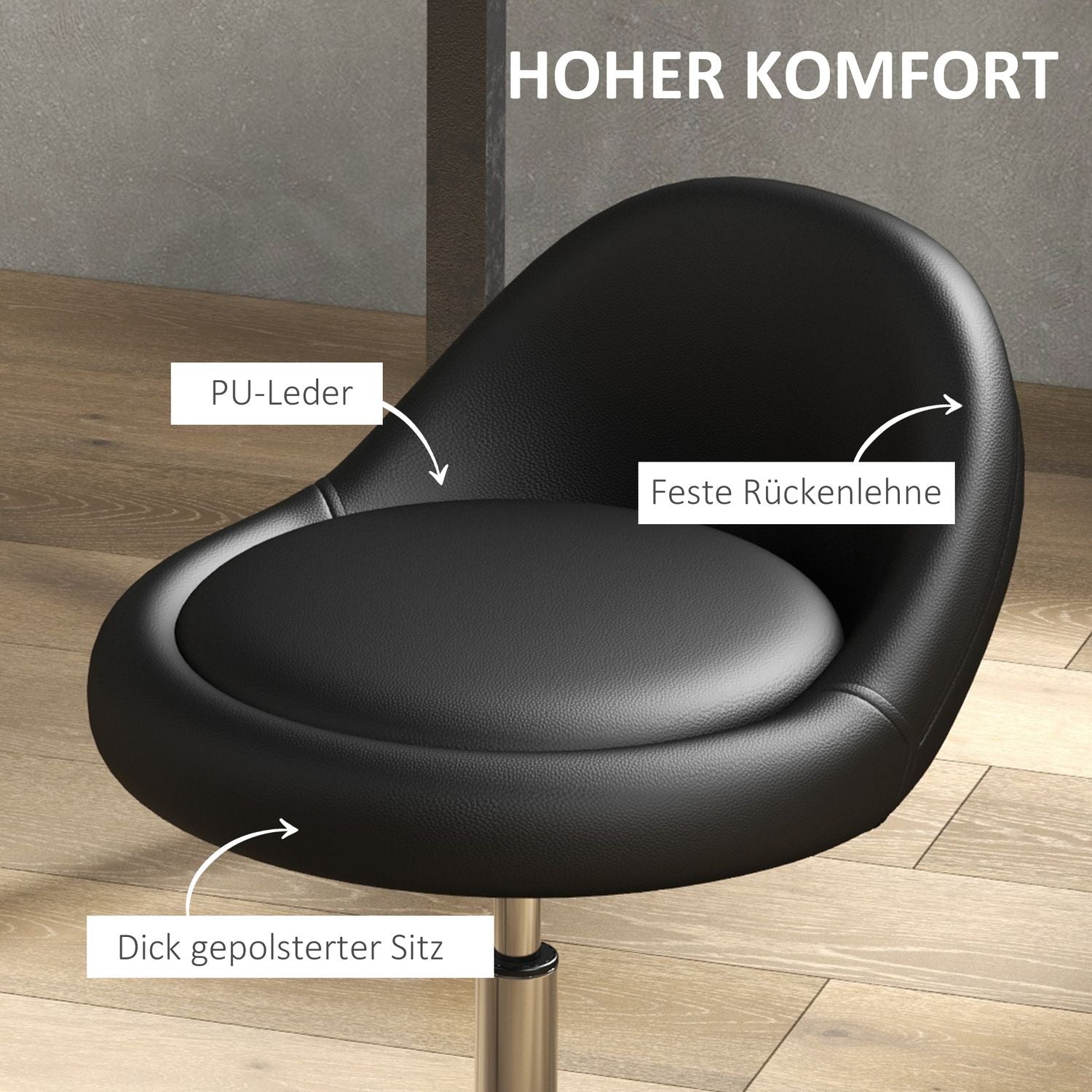 Höjdjusterbar svängbar rullpall, konstläder, svart