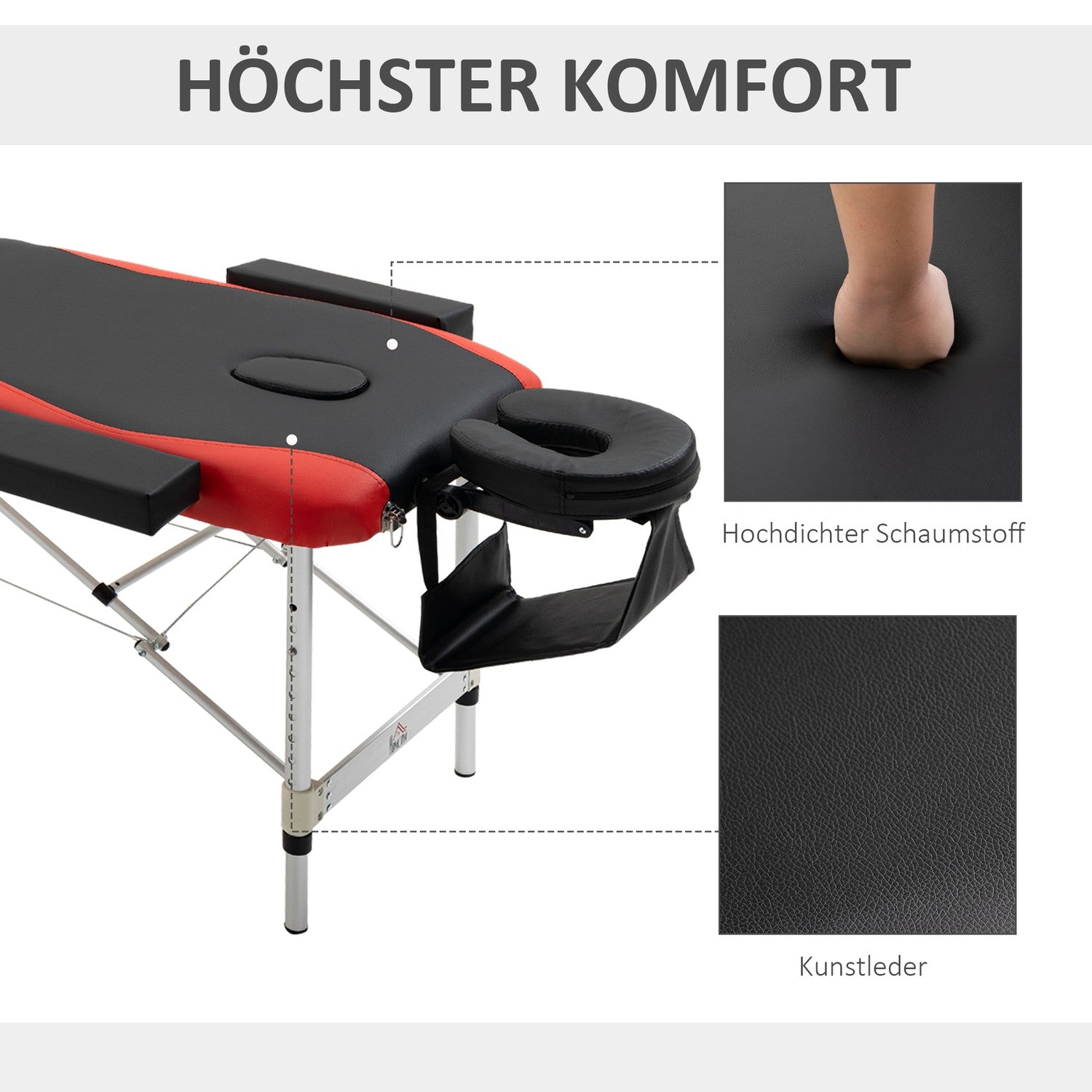 Höjdjusterbart hopfällbart massagebord, aluminium & skum, 215 x 60 cm