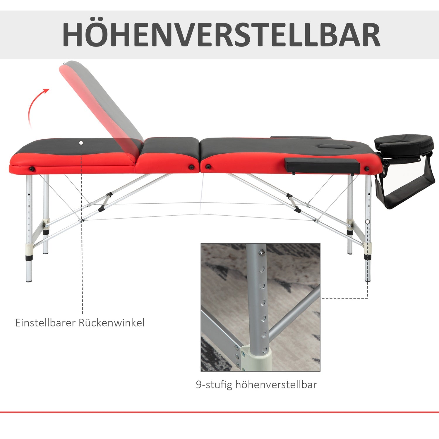 Höjdjusterbart hopfällbart massagebord, aluminium & skum, 215 x 60 cm