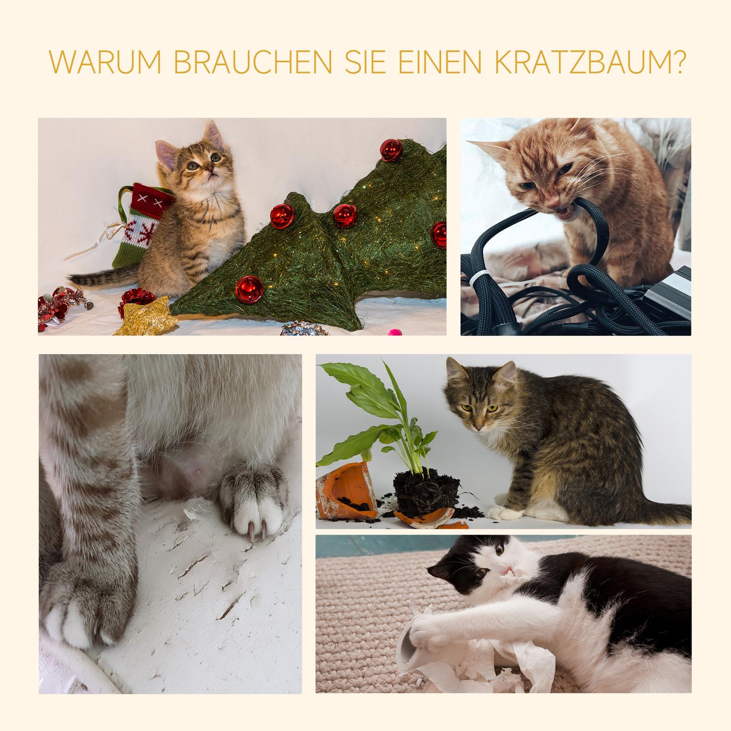 Höjdjusterbart kattträd med sisalkolonner, brunt