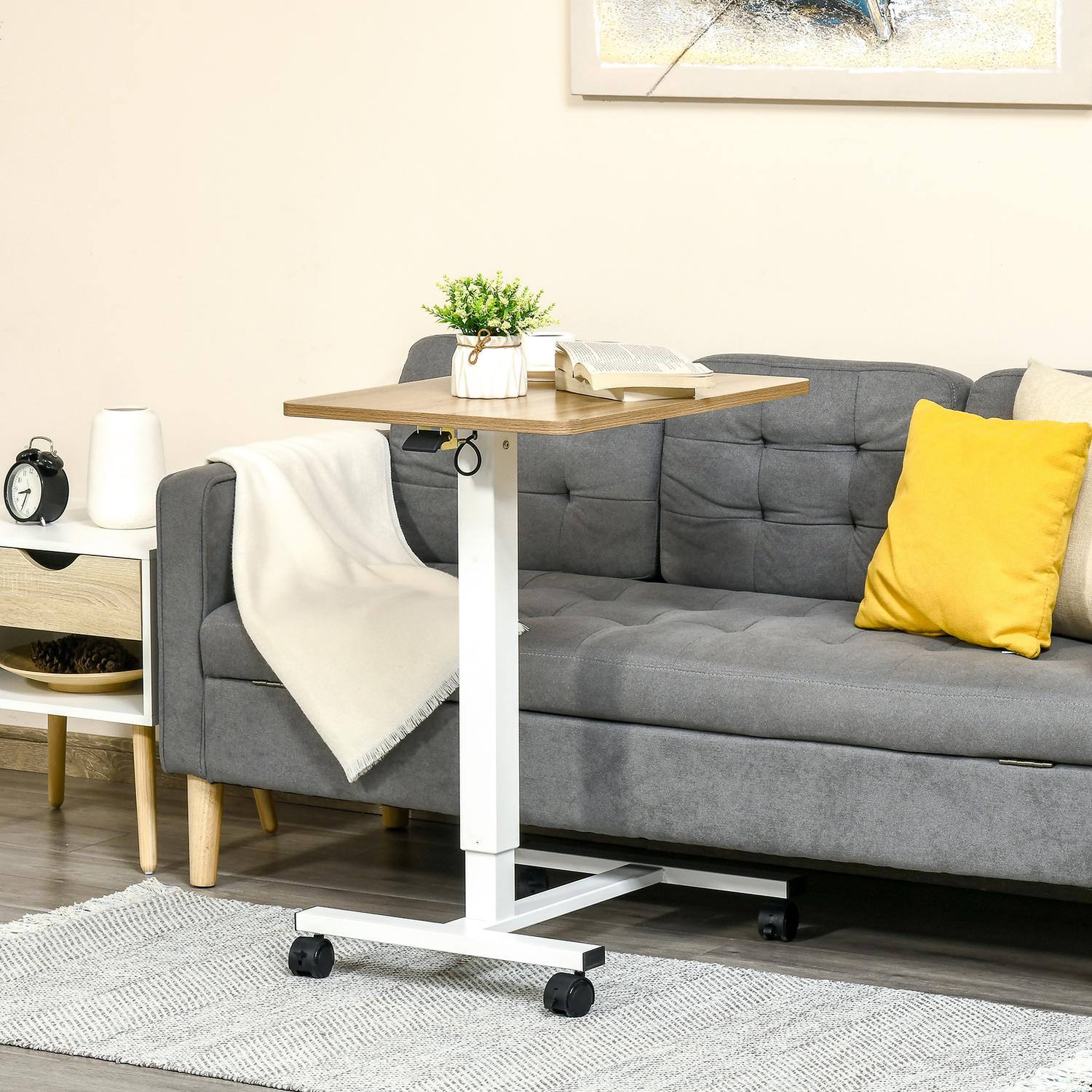 Höjdjusterbart stående skrivbord, hjul, C-form, 70-110 cm