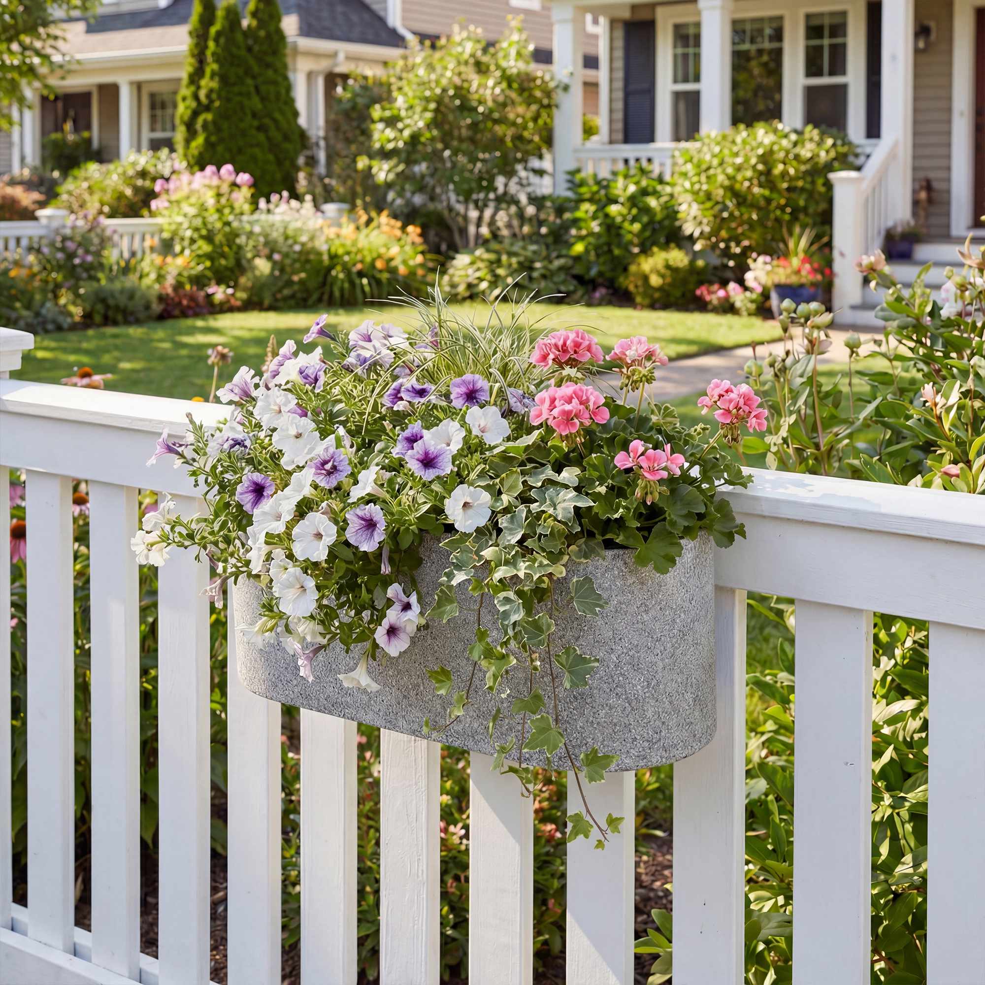 Hängande självbevattnande krukor, ljusgrå, set om 2