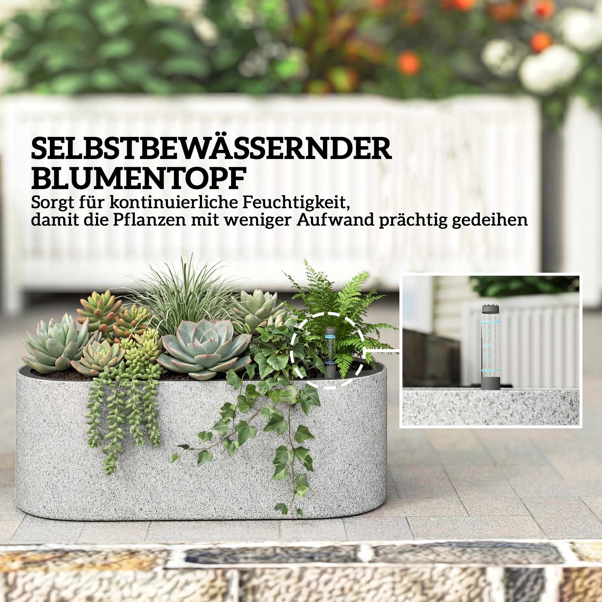Hängande självbevattnande krukor, ljusgrå, set om 2