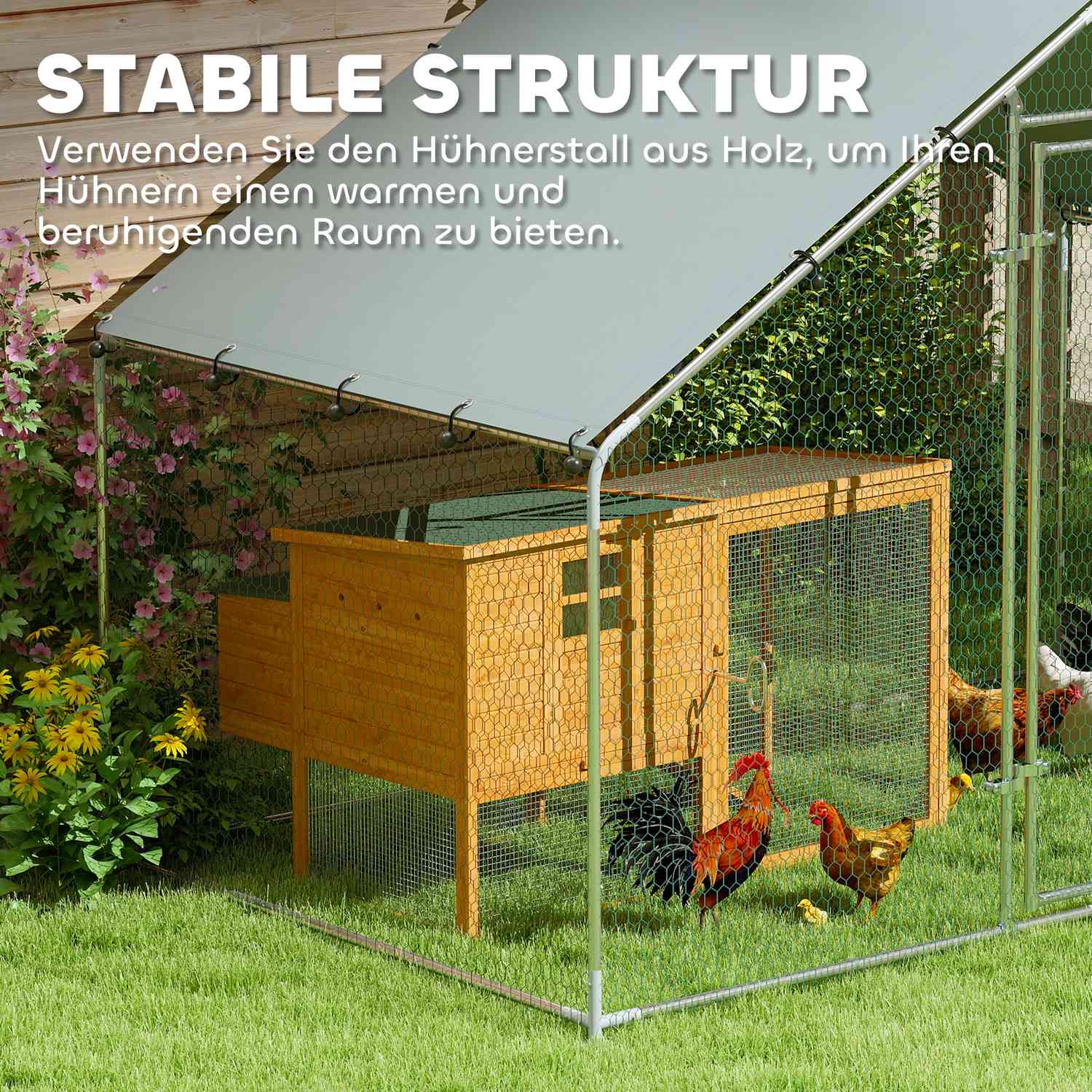 Hönshus i galvaniserat stål med vattentätt tak, 3x1,7x1,9 m