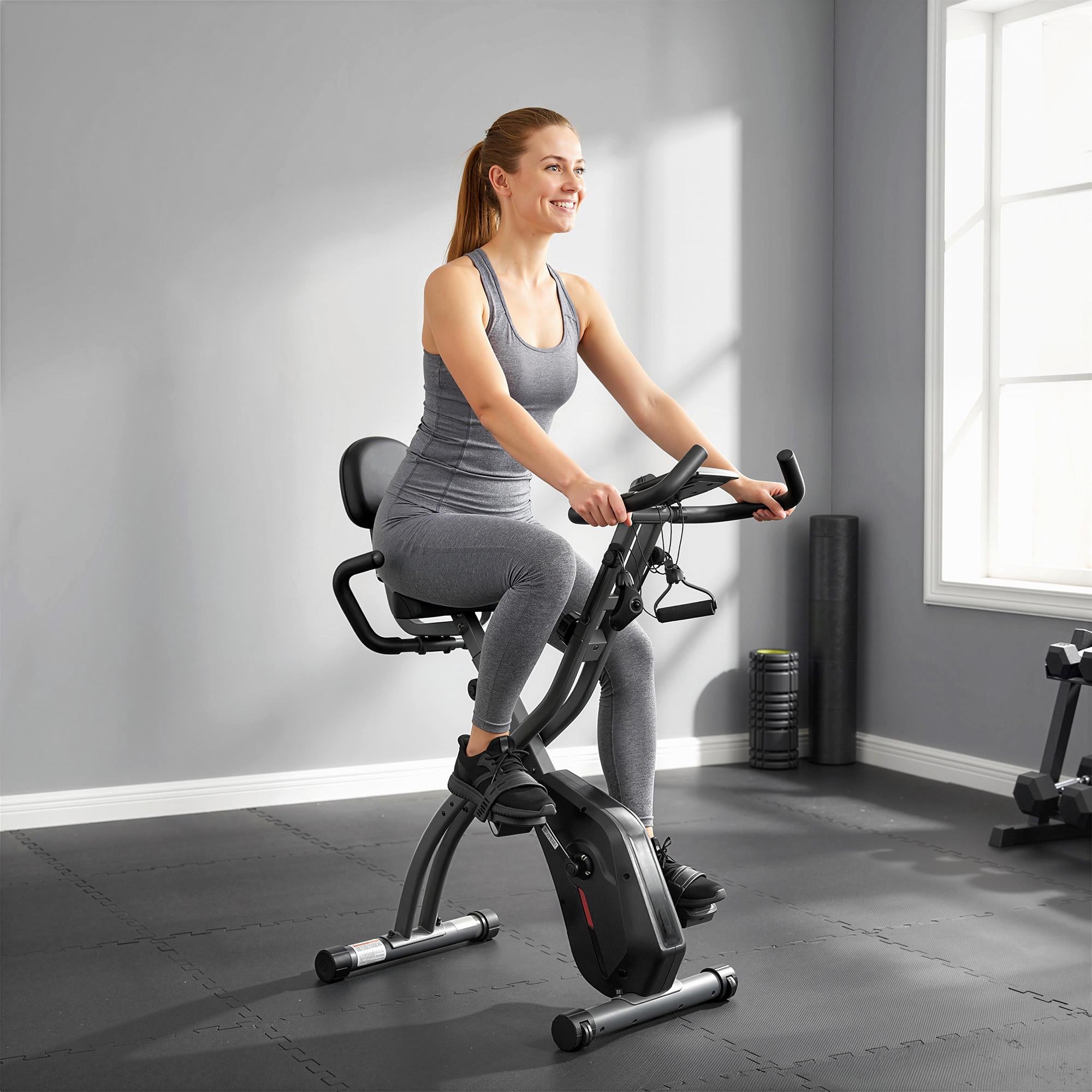 Hopfällbar 3-i-1-motionscykel, Bluetooth LCD, Pulsmätare, Tyst