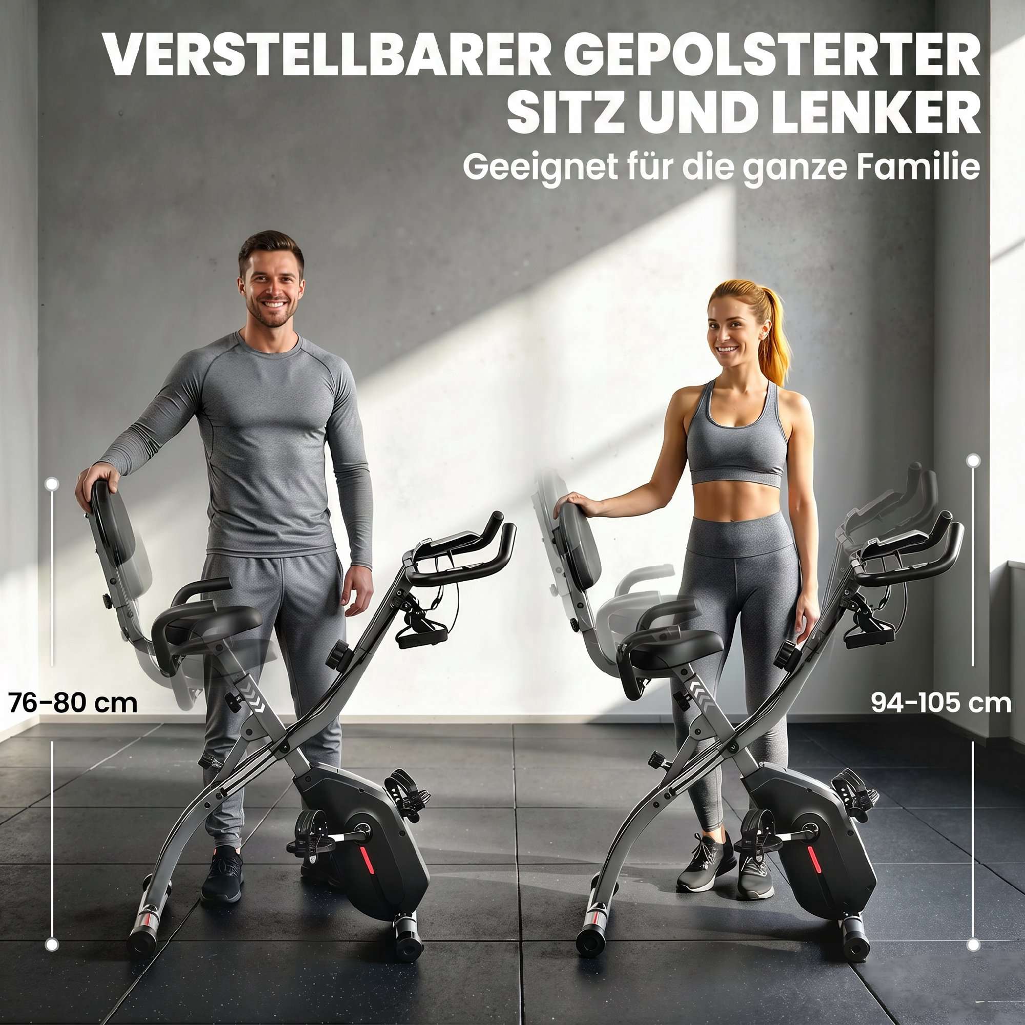 Hopfällbar 3-i-1-motionscykel, Bluetooth LCD, Pulsmätare, Tyst