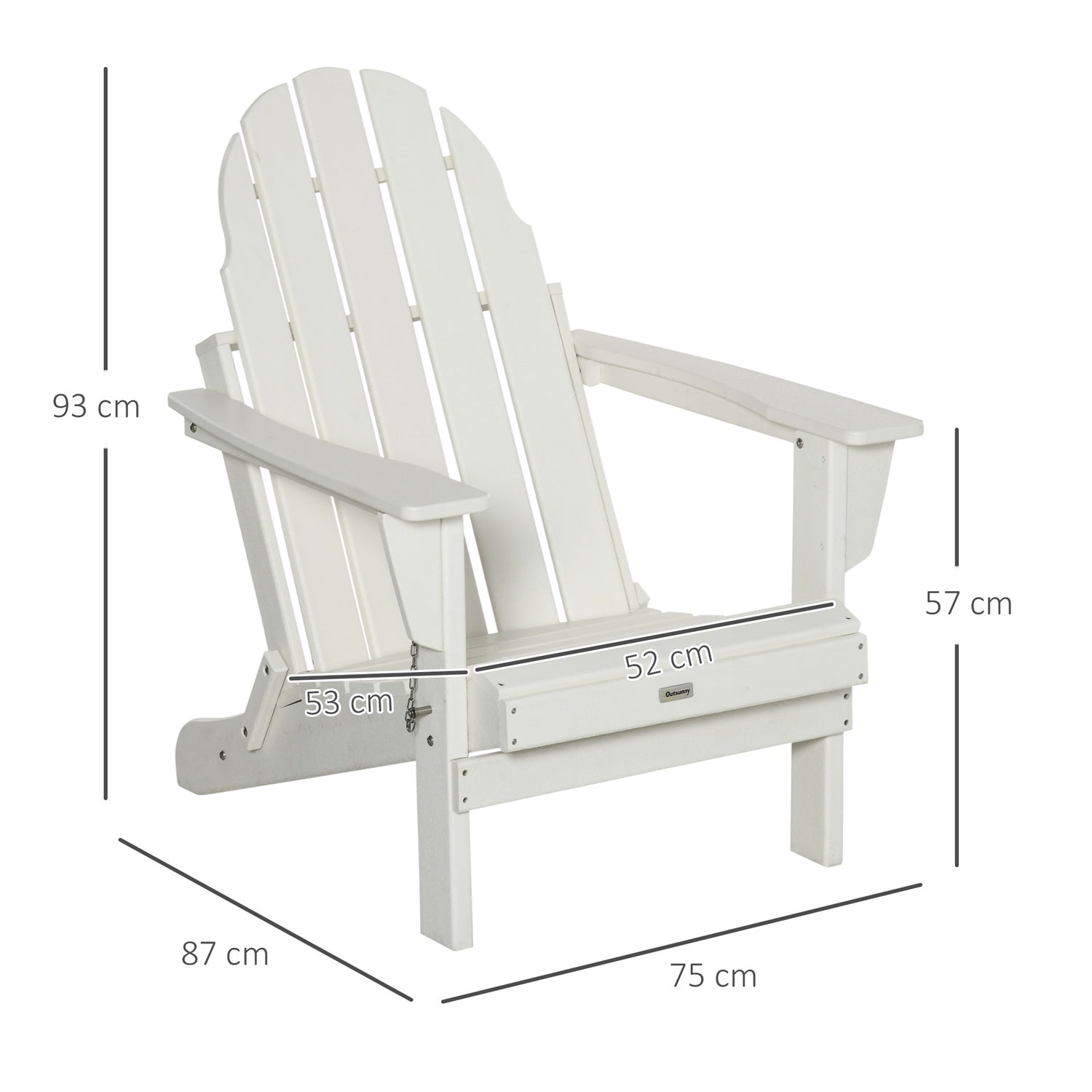 Hopfällbar Adirondack Trädgårdsstol – Vit, 75x87x93 cm