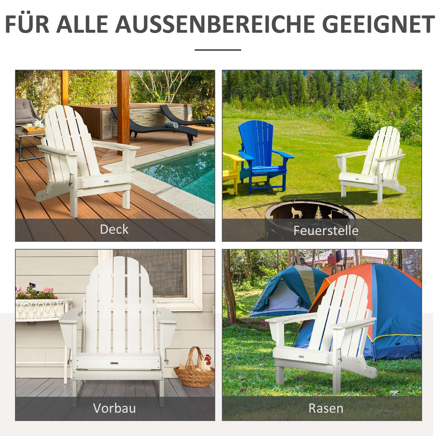 Hopfällbar Adirondack Trädgårdsstol – Vit, 75x87x93 cm