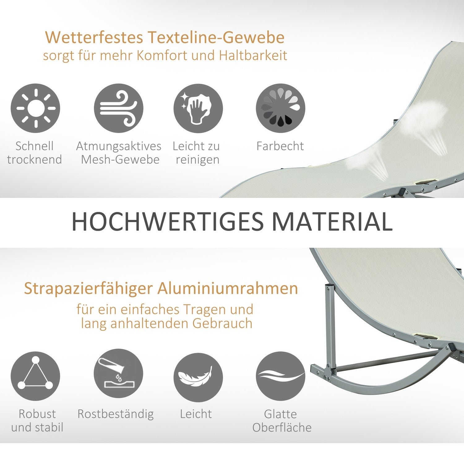 Hopfällbar Beige Garden Solstolar Set, Aluminium, Ergonomisk