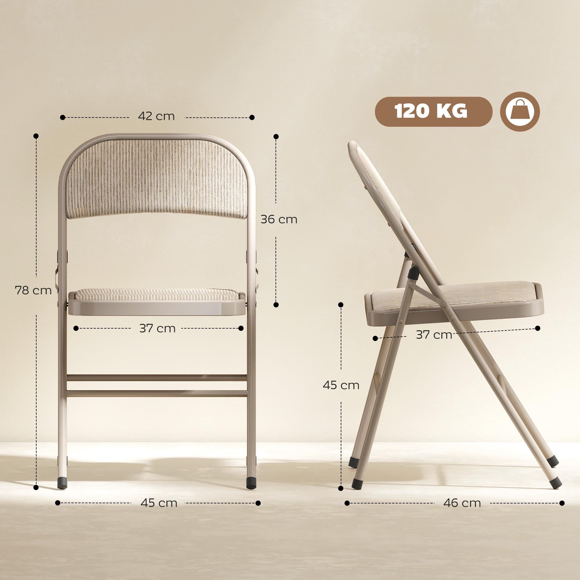 Hopfällbara stolar 2-pack, metallben, linne-look, beige