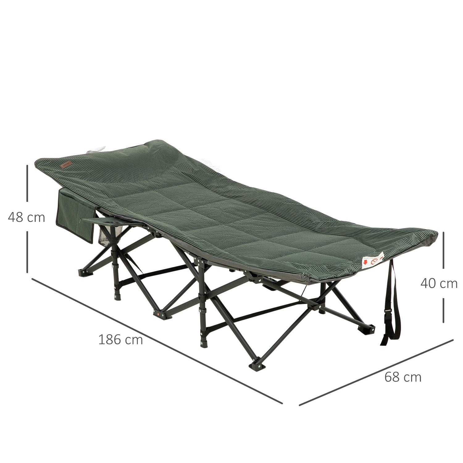 Hopfällbar campingsäng med väska, grå, stöder 120 kg