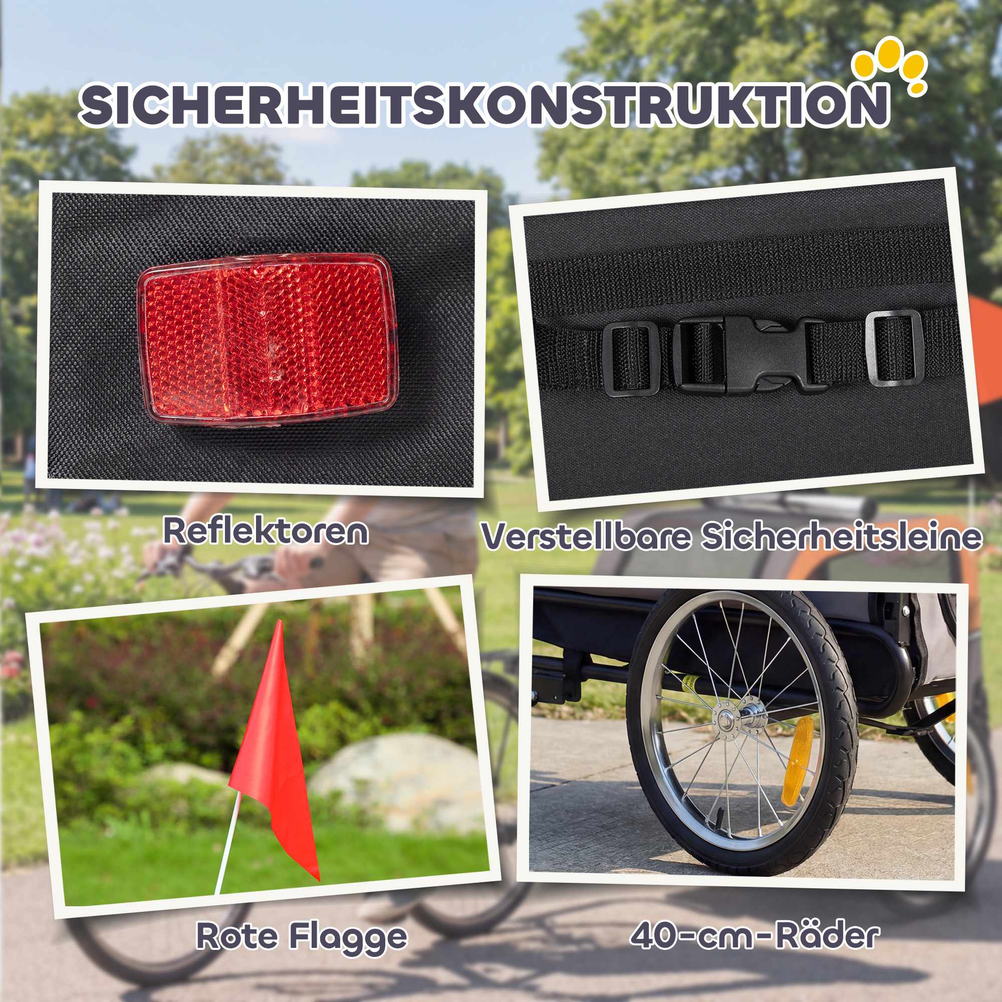 Hopfällbar cykelvagn för hundar med reflexer för små hundar