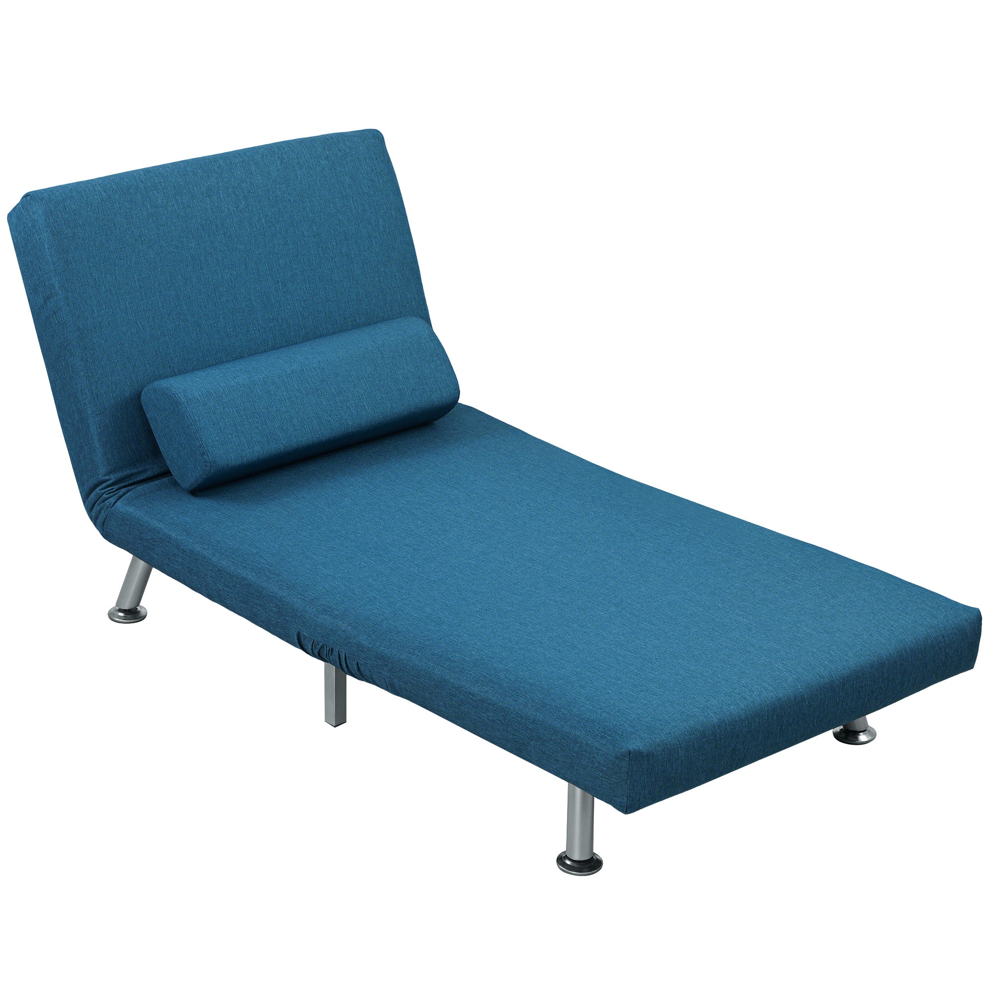 Hopfällbar fåtölj med sängfunktion, hopfällbar relaxstol i linnelook, justerbart ryggstöd, 75 x 70 x 75 cm, blå