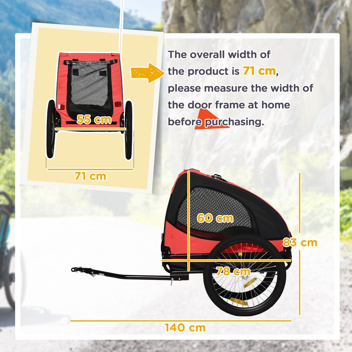 Hopfällbar hundcykelvagn, Vattentät, Röd 140x71x83 cm