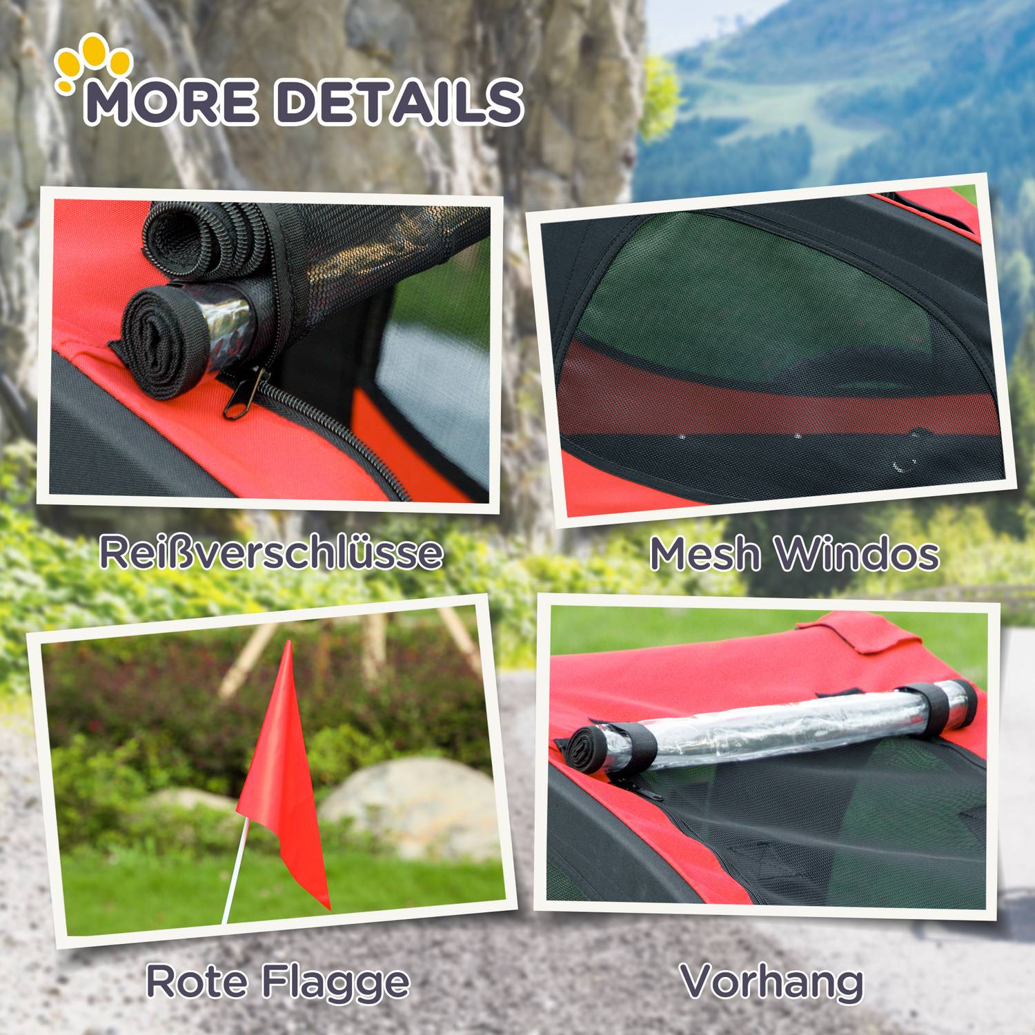 Hopfällbar hundcykelvagn, Vattentät, Röd 140x71x83 cm